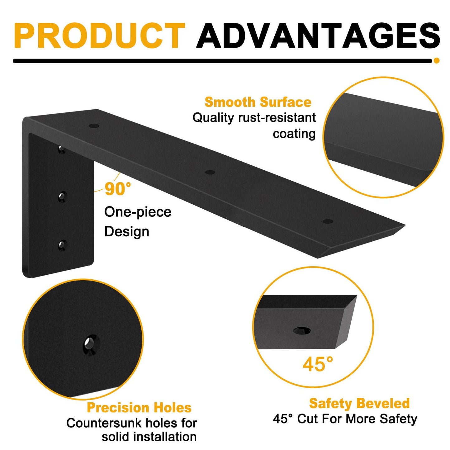 Lusheer Countertop Support Brackets, Heavy Duty L Shelf Bracket 16'' x 6'' x2.5'' for Granite, Holds up to 300 lbs, L Bracket for Quartz, Granite, Wood, Concrete and Laminate Countertops(2 Pack)