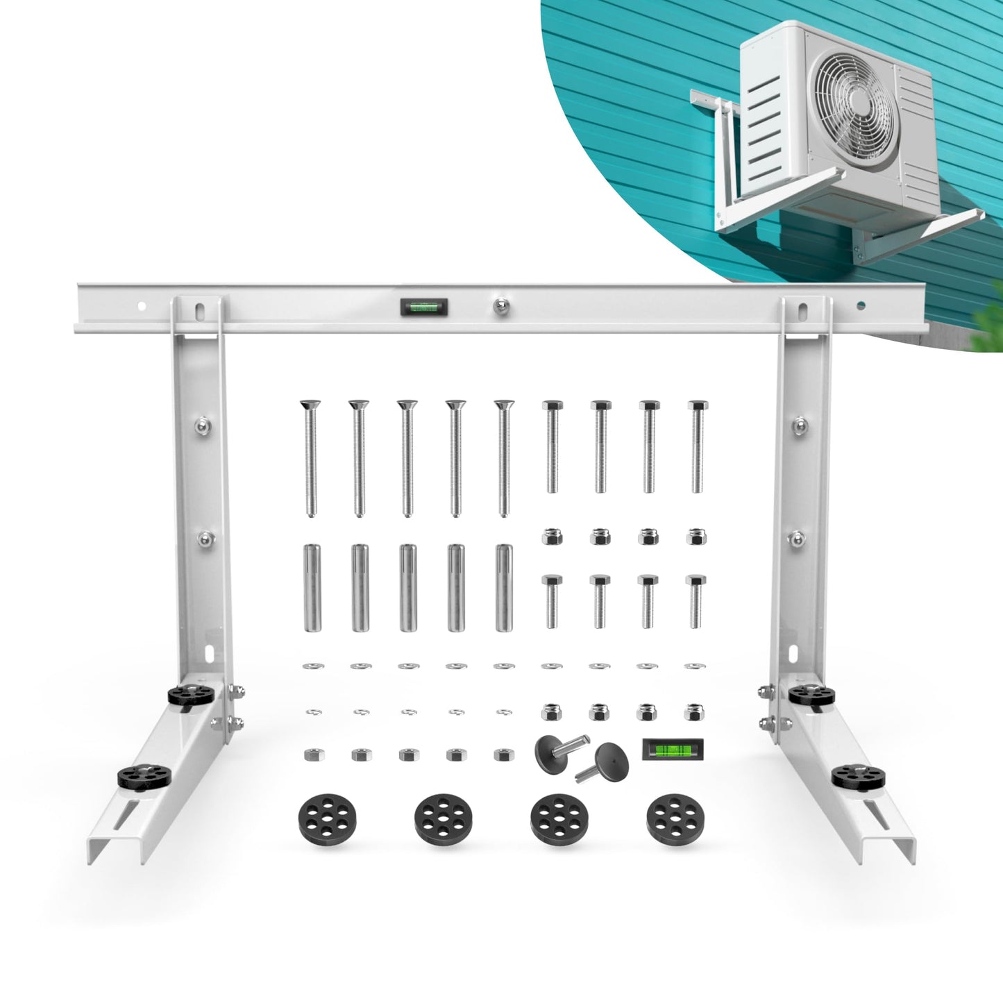 Heavy-Duty Outdoor Mini Split Wall Mount Bracket 9000 - 24000 BTU | Weatherproof Mini Split Mounting Bracket | Includes Drill Bit & Anti-Vibration Pads | Max 450lb Capacity