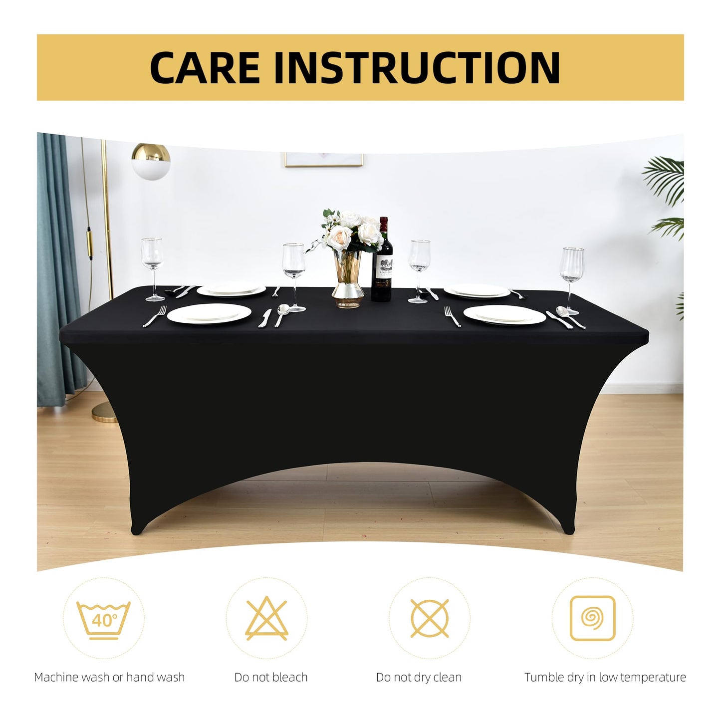 ZarzaaSik 6-Pack 6ft Black Spandex Table Covers for Rectangle Standard Folding Tables - Wrinkle Resistant Stretch Tablecloths - Ultimate Fitted Table Protector for Parties, Trade Shows, Wedding