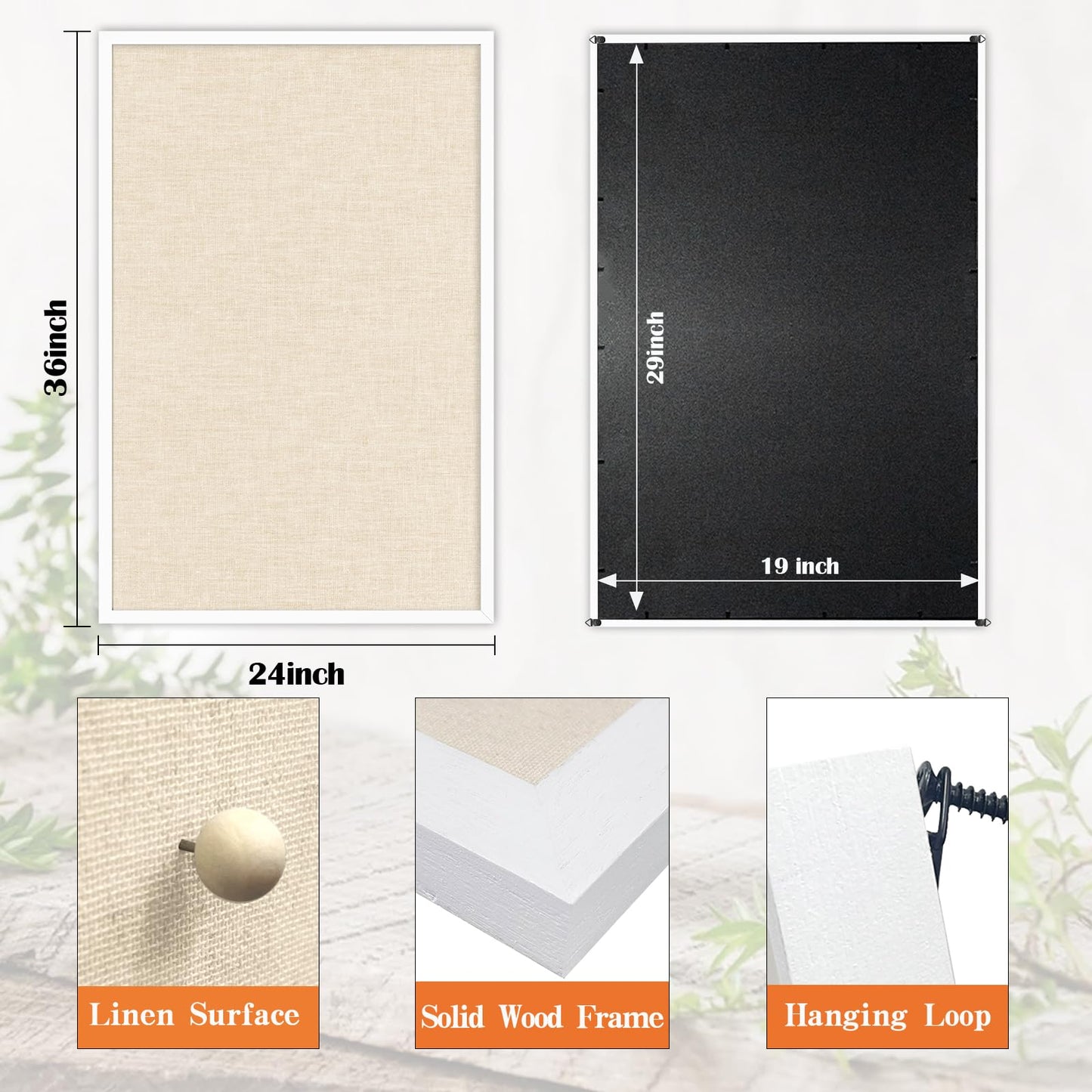 Amoard 36''x24'' Inch Linen Cork Bulletin Board with Frame, Decorative Pin Board for Office Home and School Wall Decor