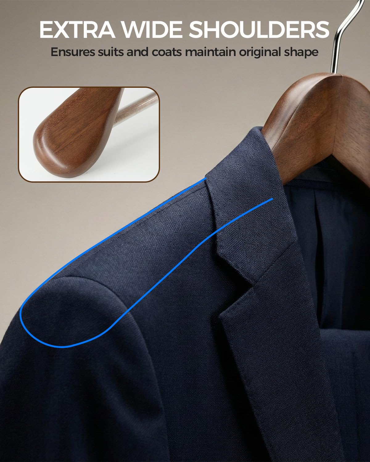 Verahaus Premium Wooden Hangers 6-Pack – Wide Shoulder Non-Slip Design for Coats, Jackets & Suits | 360° Rotating Closet Organizers | Durable & Space-Saving (Vintage Wood)