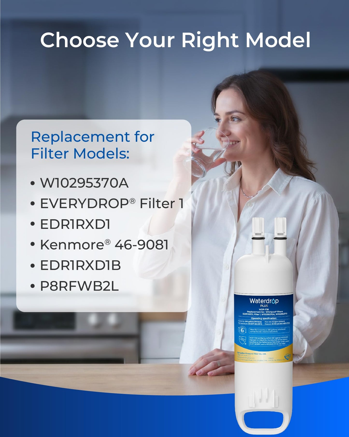 Waterdrop Plus EDR1RXD1 Replacement for Everydrop® Filter 1, W10295370A, EDR1RXD1B, P8RFWB2L, P4RFWB, 46-9081, 46-9930, WDP-F38 Refrigerator Water Filter, 3 Pack
