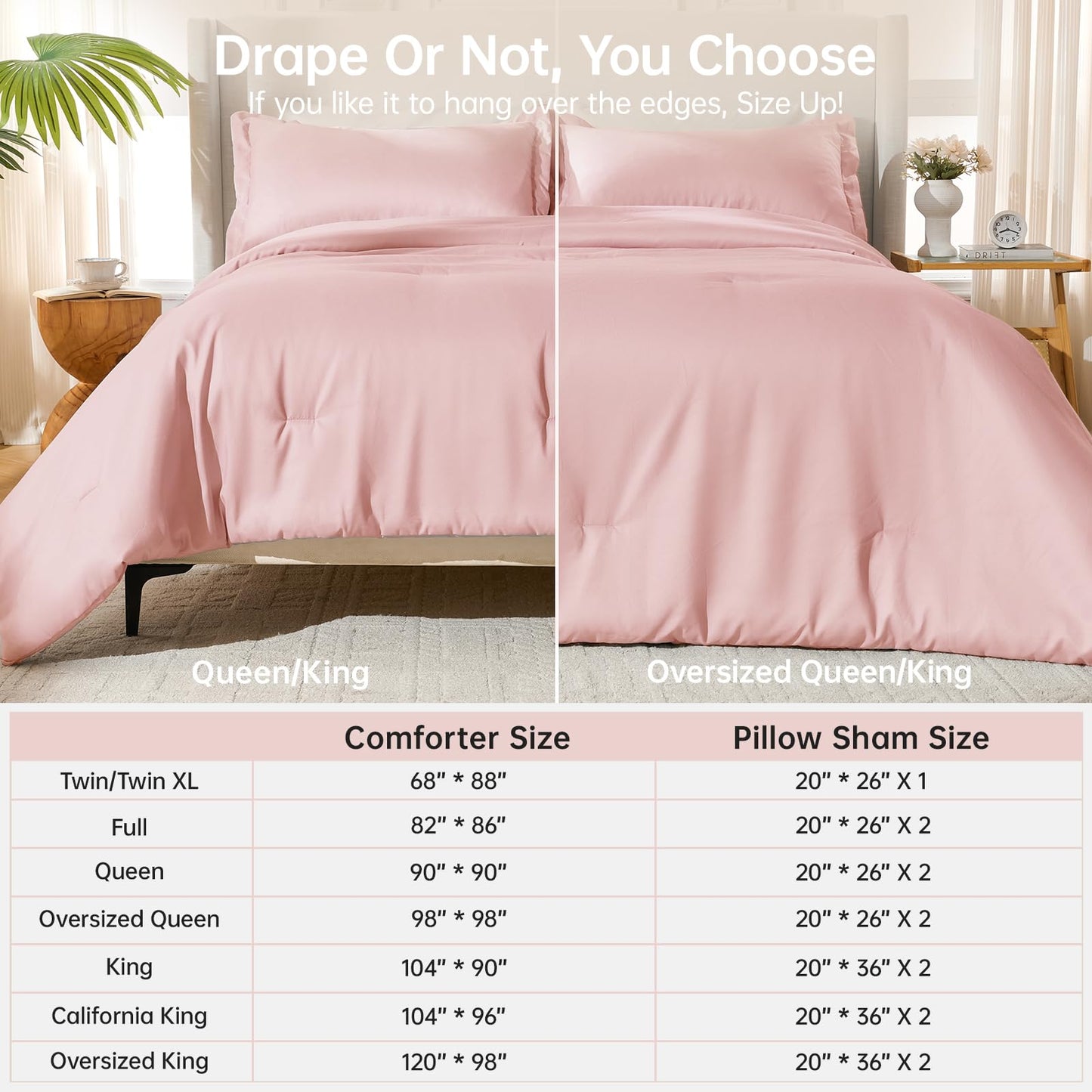 MUXHOMO Queen Comforter Set, All Season Ultra Soft Down Alternative Bedding - 3 Piece Lightweight Bed Set Includes 1 Comforter (90"x90") and 2 Pillow Shams (20"x26"), Rose Gold