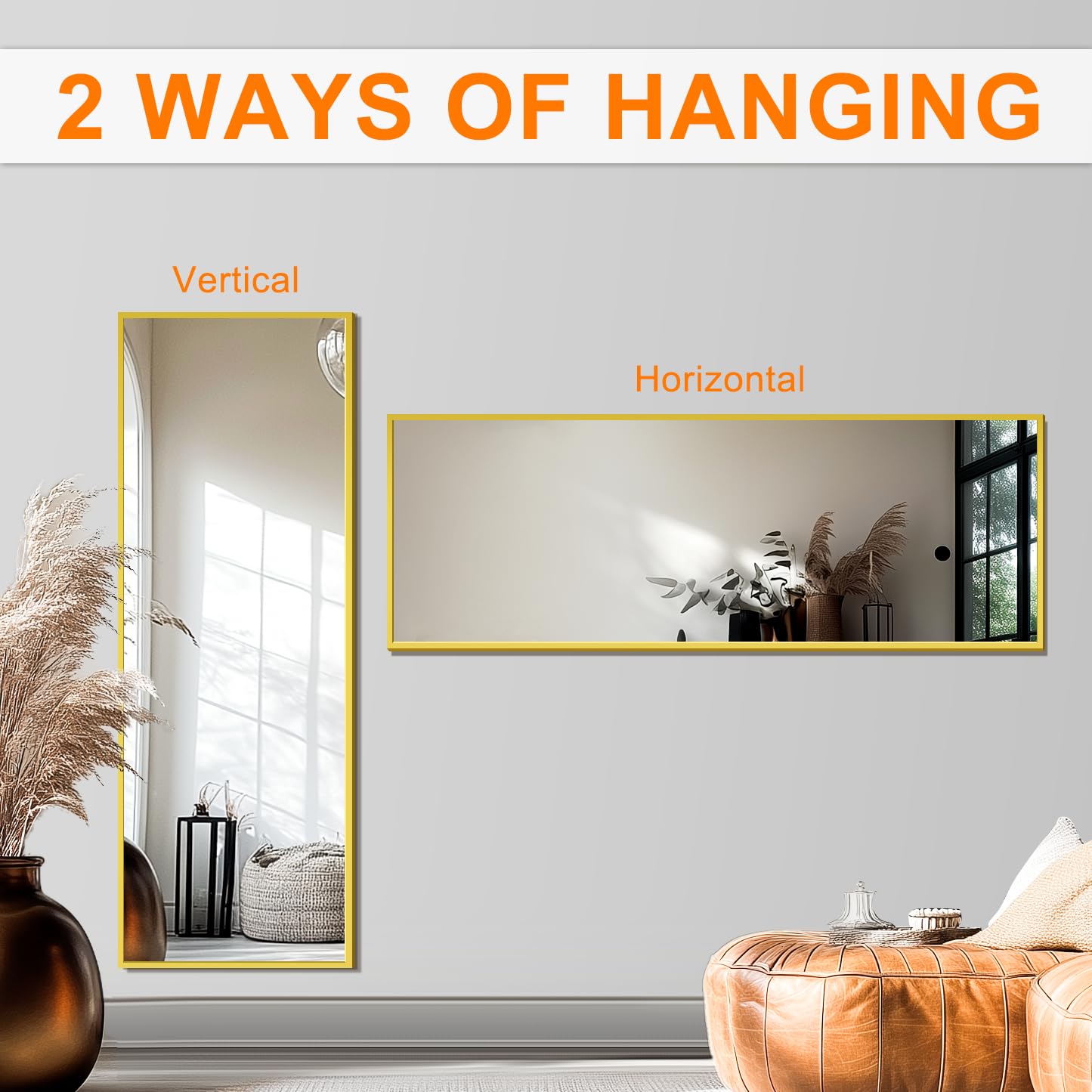 TRAHOME Standing Mirror Full Length Mirror,15" x 56" Large Floor Mirror with Aluminium Frame for Door Bedroom Bathroom Living Room(Gold)