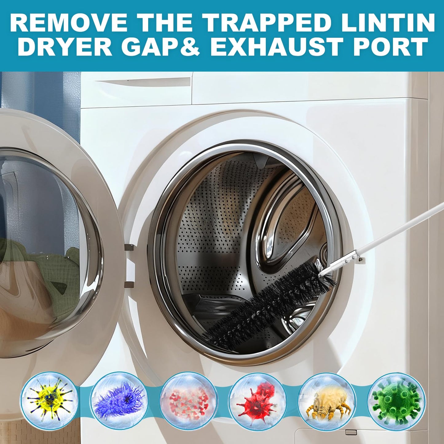 Sealegend 60 Feet Dryer Vent Cleaner Kit/Lint Remover/2×Upgraded Flexible Quick-Snap Brush/Fireplace Chimney Brushes for Easy to Use/Works Well with/Without a Power Drill
