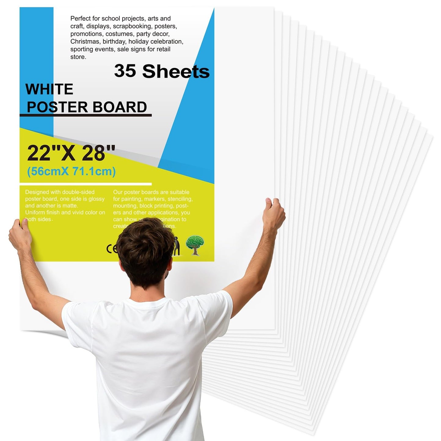 35 Pcs 22" x 28" Poster Board Paper White Bulk, ROOKEA 250 GSM Vision Poster Boards for School Arts Craft Projects Presentations Drawing Scrapbooking Blank Graphic Display