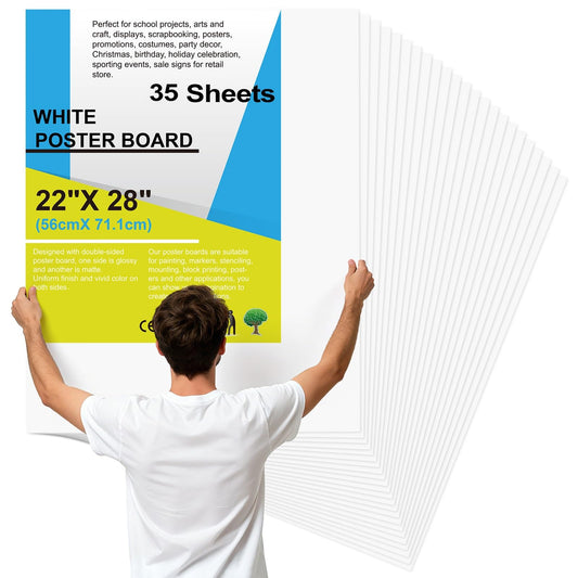 35 Pcs 22" x 28" Poster Board Paper White Bulk, ROOKEA 250 GSM Vision Poster Boards for School Arts Craft Projects Presentations Drawing Scrapbooking Blank Graphic Display