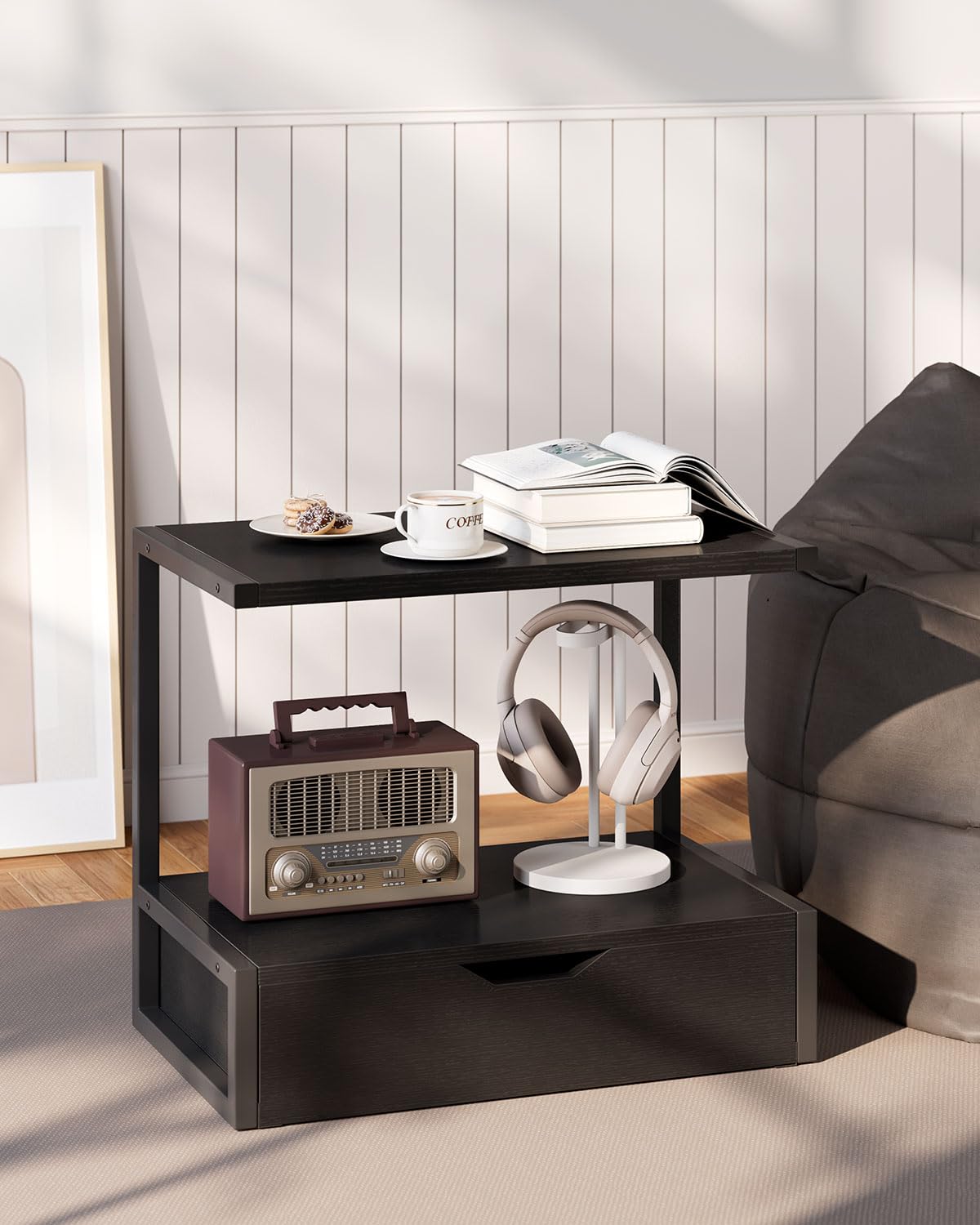 IBUYKE 2 Tier Desktop Printer Stand,Multi-Purpose Desk Organizer,Printer Table with Storage Shelf for Folders,Books,for Fax Machine, Scanner,Home Office,Black TLJ015B