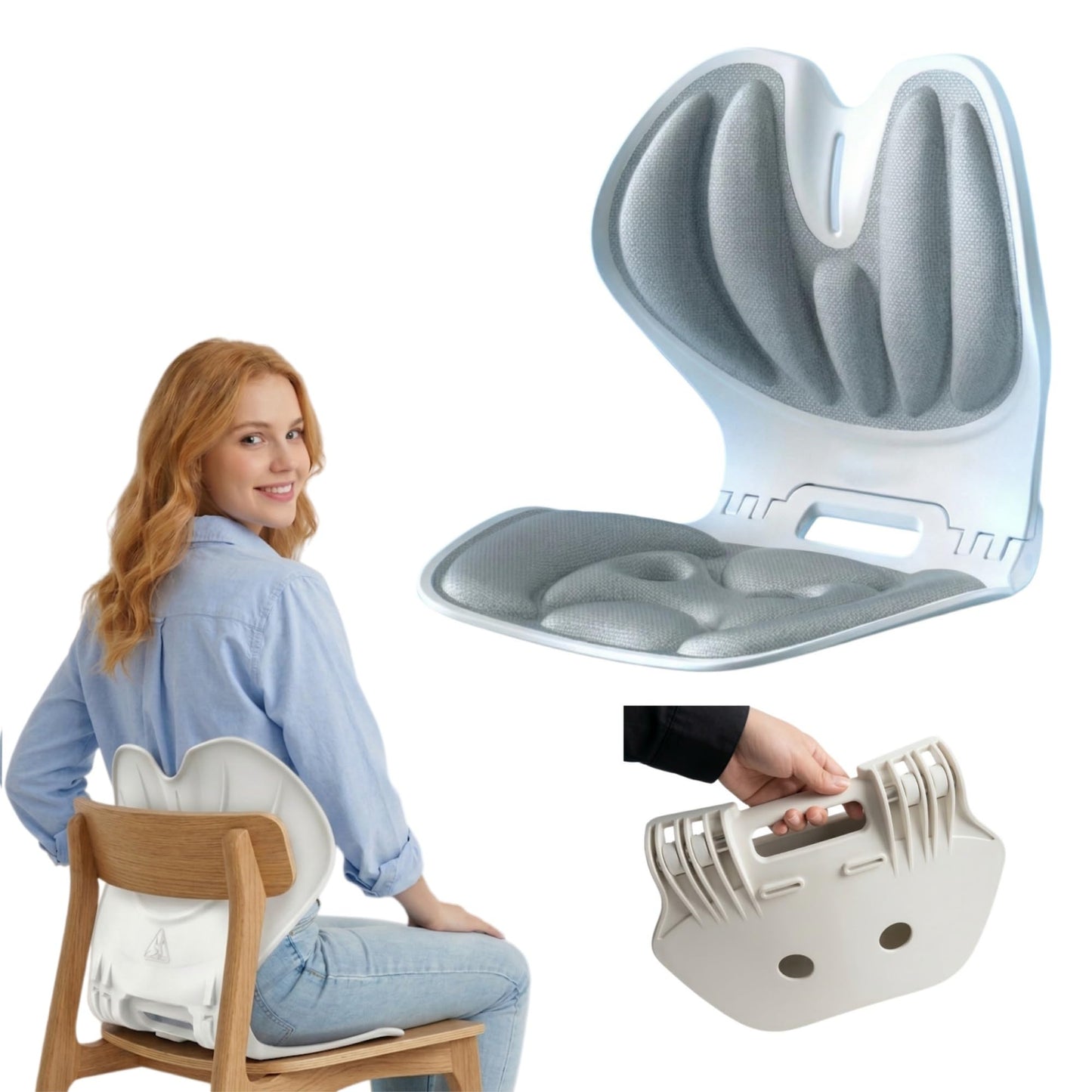 Jarler Foldable Ergonomic Lumbar Support Curve for Office Chair, Portable Posture Corrector Back Curve Seat, Pain Relief (Gray, M)