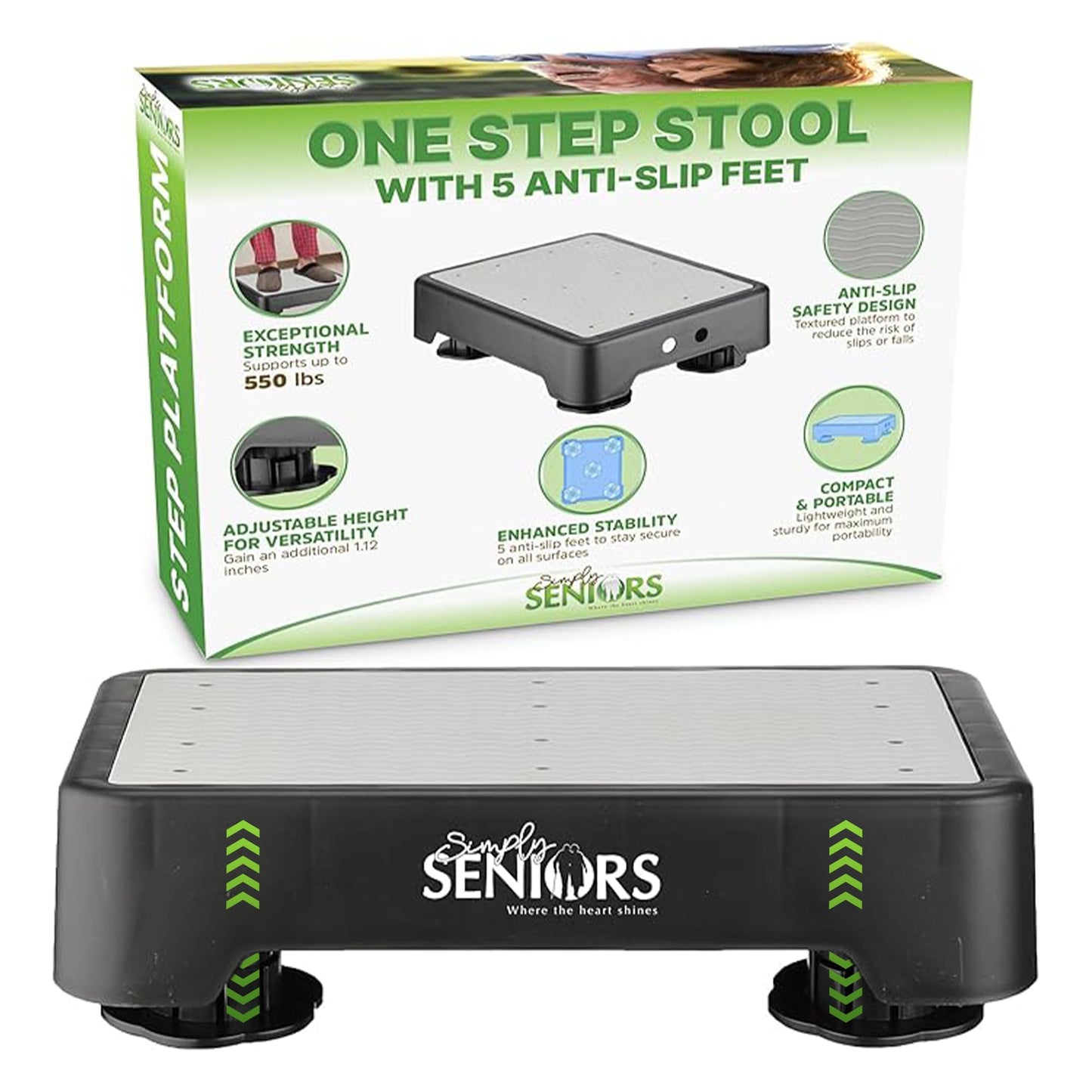Small Step Stools for Adults - Grey Small Mobility Aid for Seniors - Portable Heavy Duty Plastic Stepping Platform & Bed Steps for High Beds for Adults - Assist Device Kitchen Bathroom Toilet - Kids