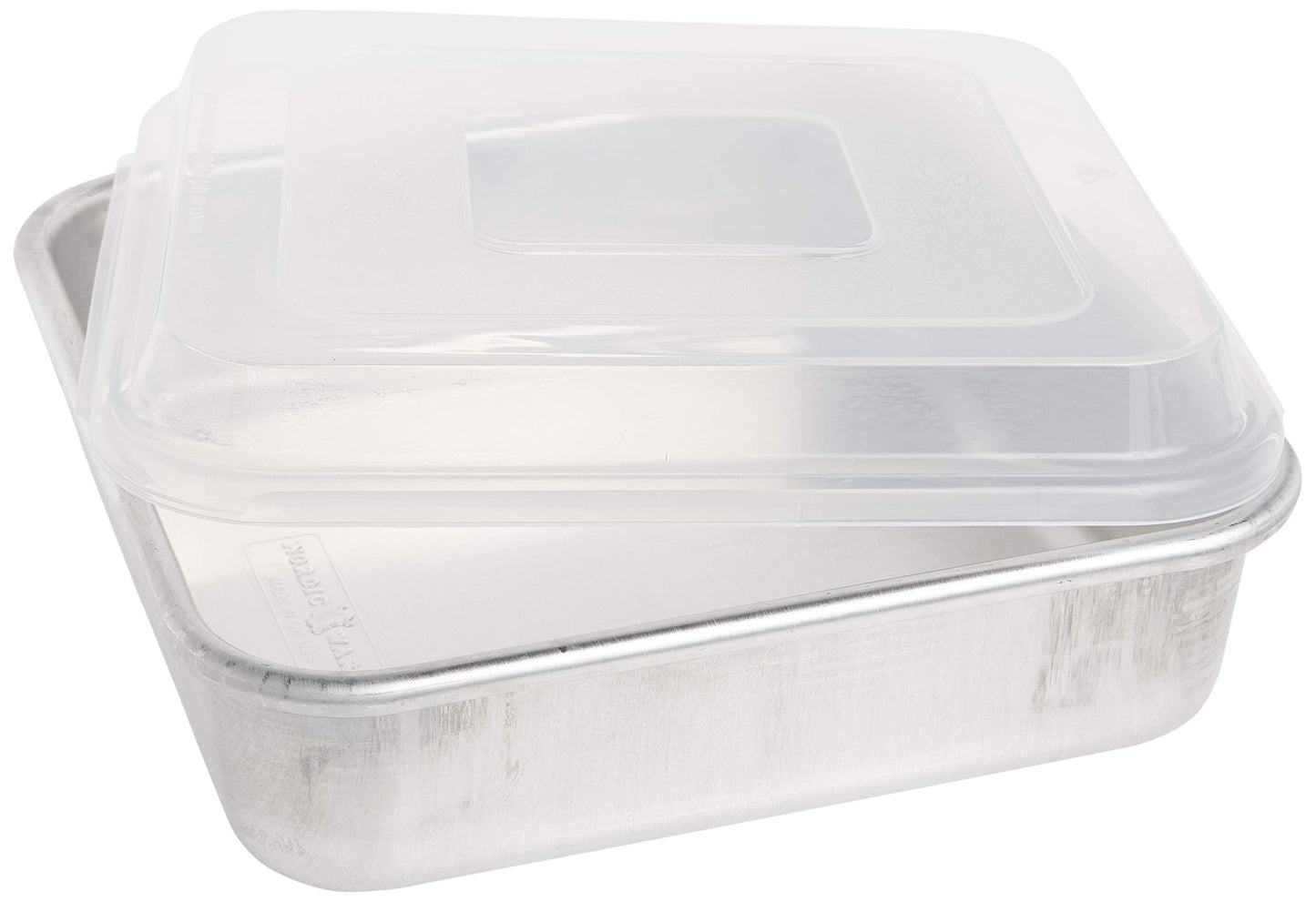 Nordic Ware Natural Aluminum Commercial Square Cake Pan with Lid, Exterior 9.88 x 9.88 Inches