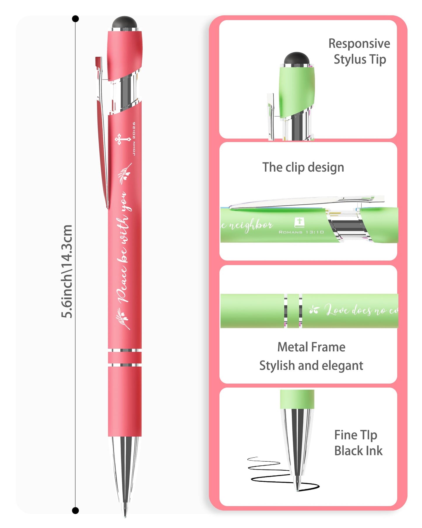 Ctsotmybs Christian Ballpoint Pens with stylus tips, Inspirational Bible Verse Pens Bulk Christian Gifts for Women & Men Office Pens 50-Pack
