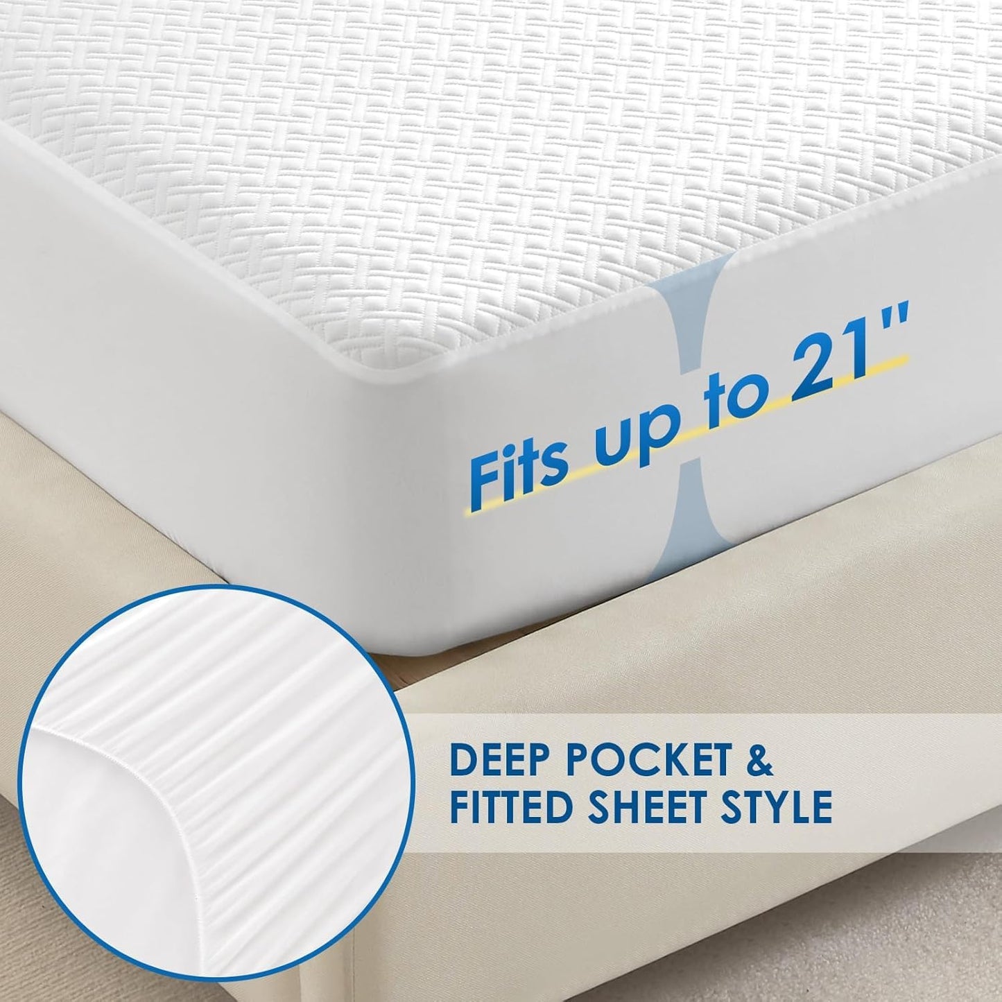 Cozymaker King Size 100% Waterproof Mattress Protector, Cooling Mattress Cover Fitted 8-21" Deep Pocket, 3D Air Fabric Soft Breathable Bed Mattress Pad Cover Noiseless Washable