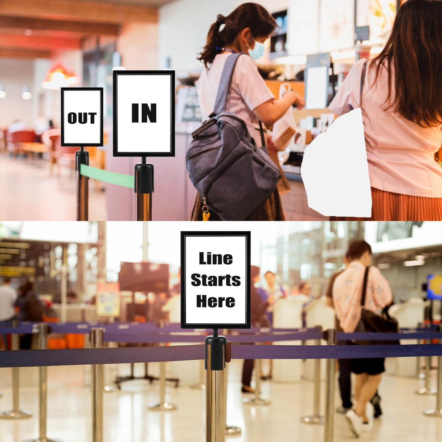 Jecery 2 Pcs Stanchion Sign Holder, Double Sided Frame Sign with Protective Cover, Fits 8.3 x 11.7 Inch Paper Size Top Stand Poster Display for Crowd Control Commercial Queue Sentry Stanchions