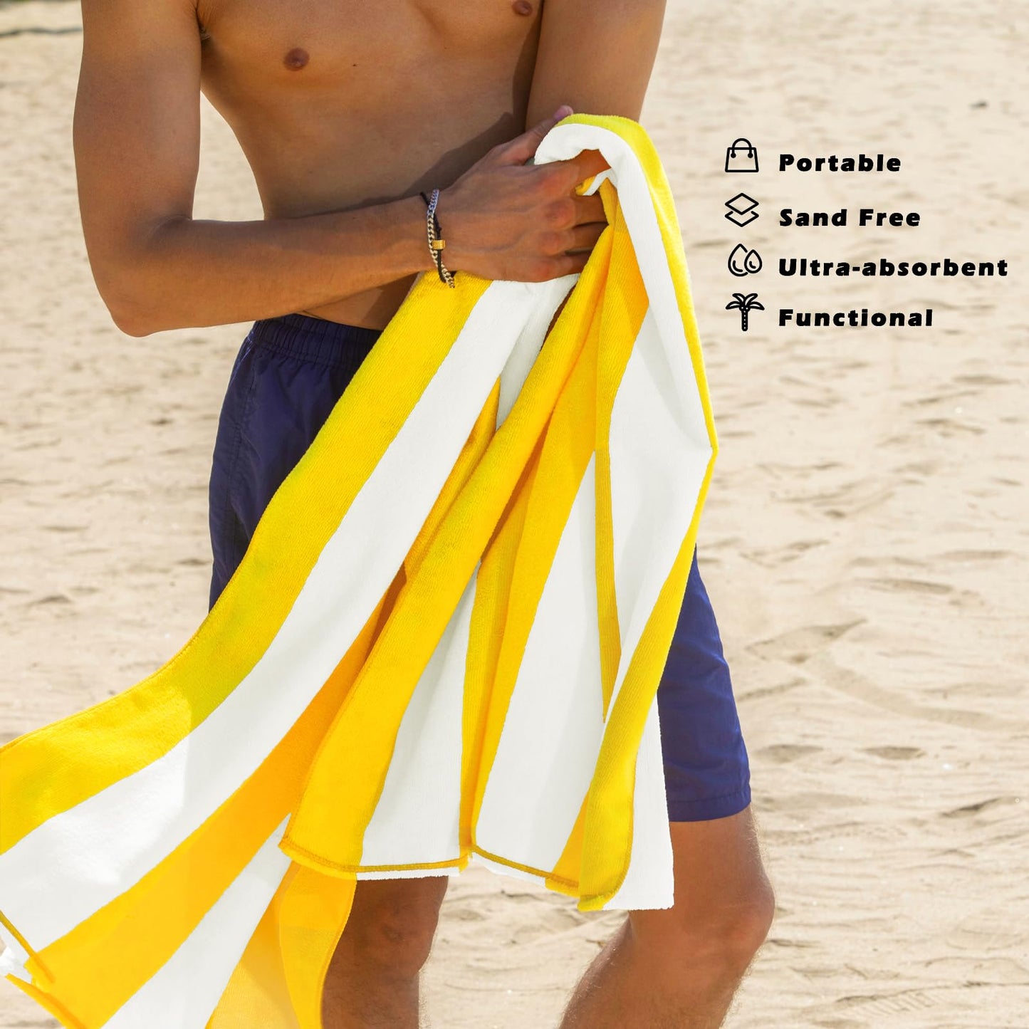Exclusivo Mezcla Beach Towels Oversized, 4 Pack Lightweight Cabana Stripe Pool Bath Towel Set for Kids and Adults, Extra Large and Absorbent, 30x60 Inches, Blue/Green/Yellow/Red