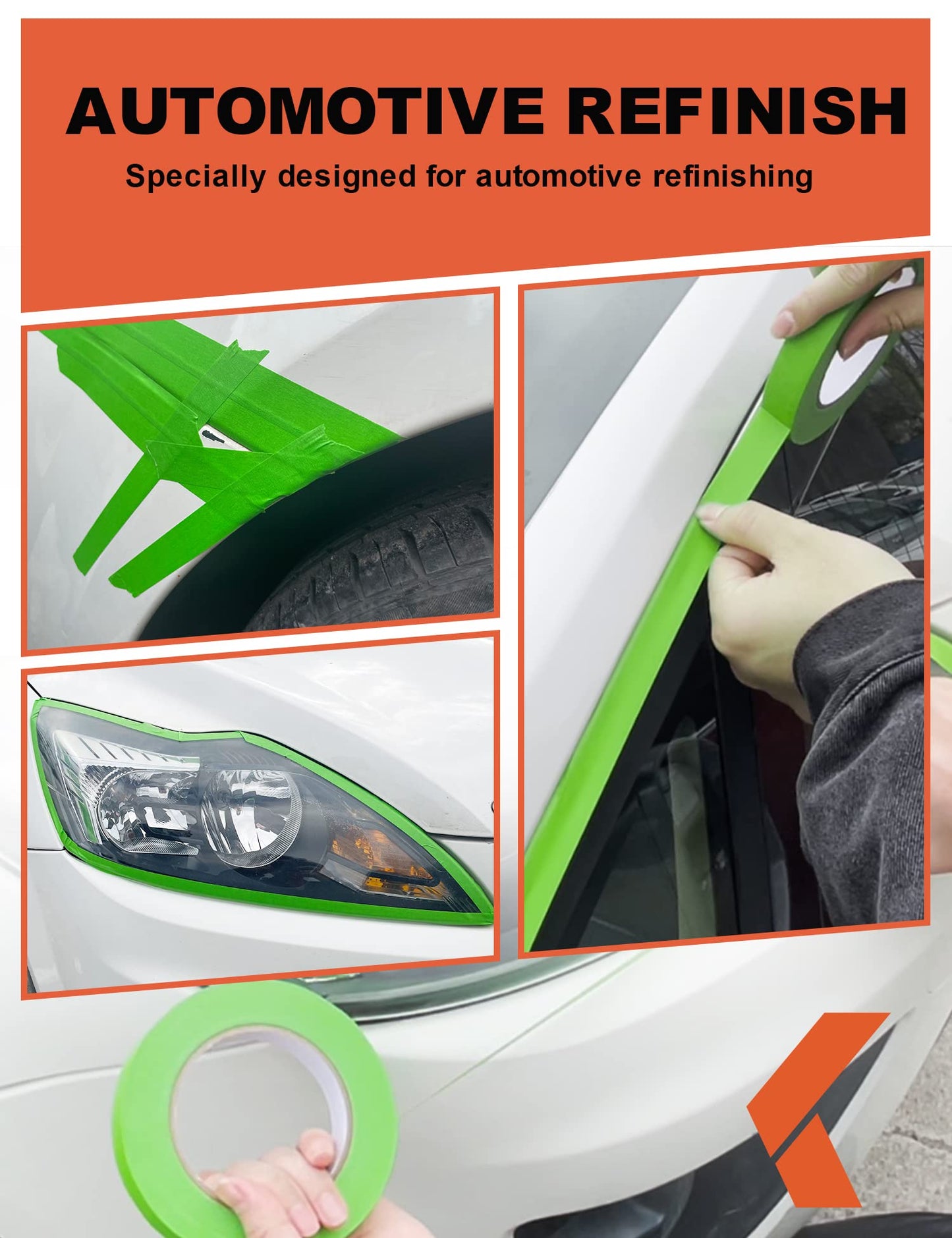 KREFINISH Painters Tape for Car Paint Green No Residue Automotive Masking Tape for Automotive Painting - Heat Resistant for Paint Booth, 1.88 Inches x 60 Yards, 4 Rolls