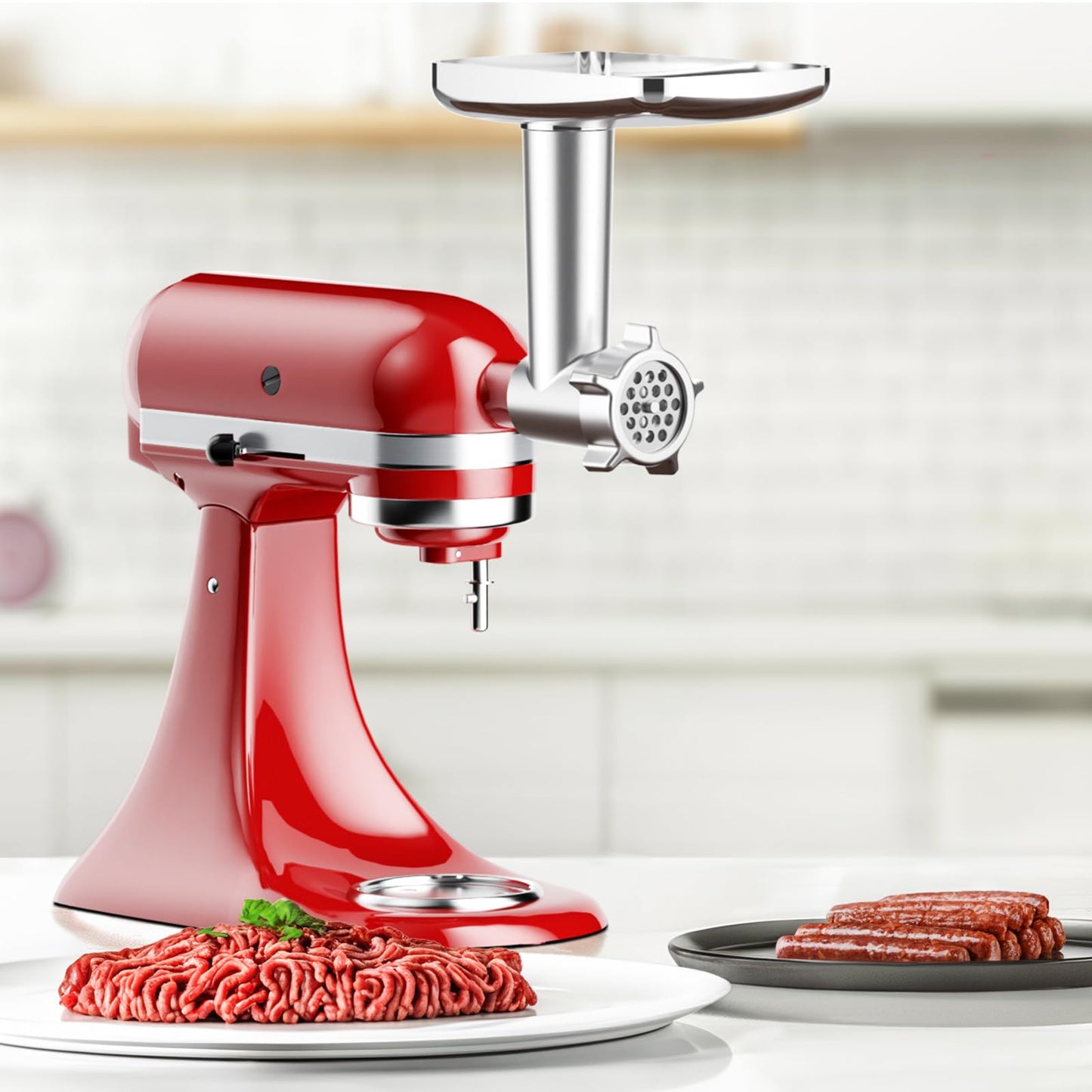 Meat Grinder Attachment for KitchenAid Stand Mixer, Metal Food Grinder for Kitchen Aid Includes 4 Grinding Plates, 3 Sausage Stuffer Tubes and 2 Cutting Blades