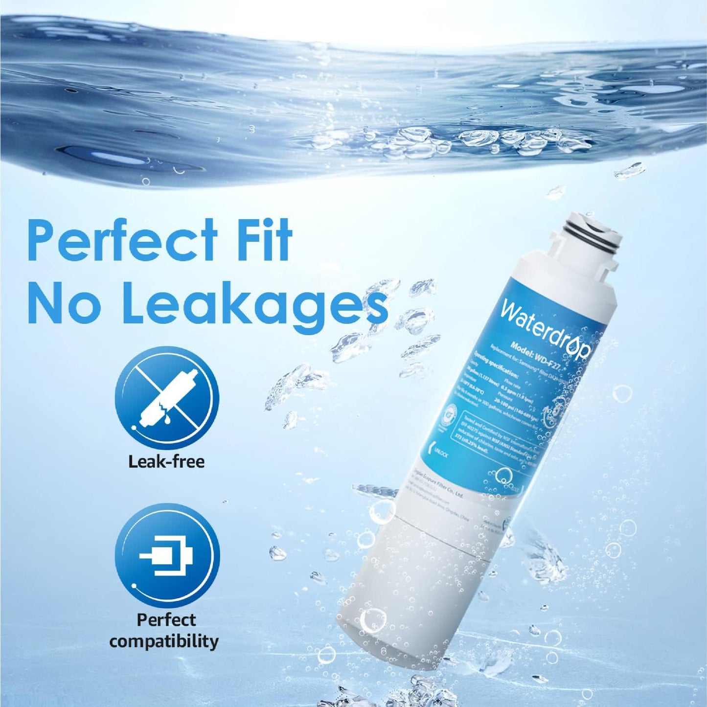 Waterdrop WD-F27 Replacement for Samsung® Refrigerator Water Filter HAF-CIN/EXP, DA29-00020B, HAF-CIN, RF28HMEDBSR, RF263BEAESR, RS25J500DSR, RF263TEAESG, HDX FMS-2, DA97-08006A-1, 6 Pack