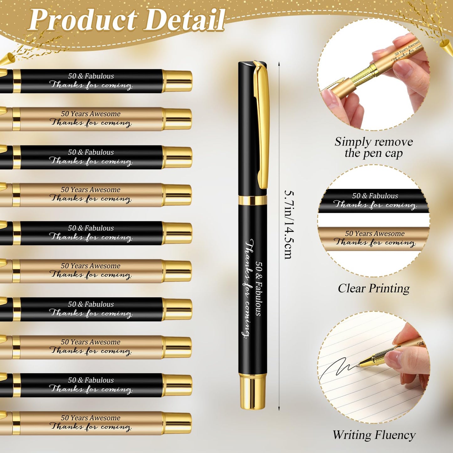 Feifeiya 50 Set 50th Birthday Party Favor for Guest Anniversary Party Favor with Black and Gold Ballpoint Pens and Thank You Cards for Women Men Birthday Anniversary Appreciation Gifts
