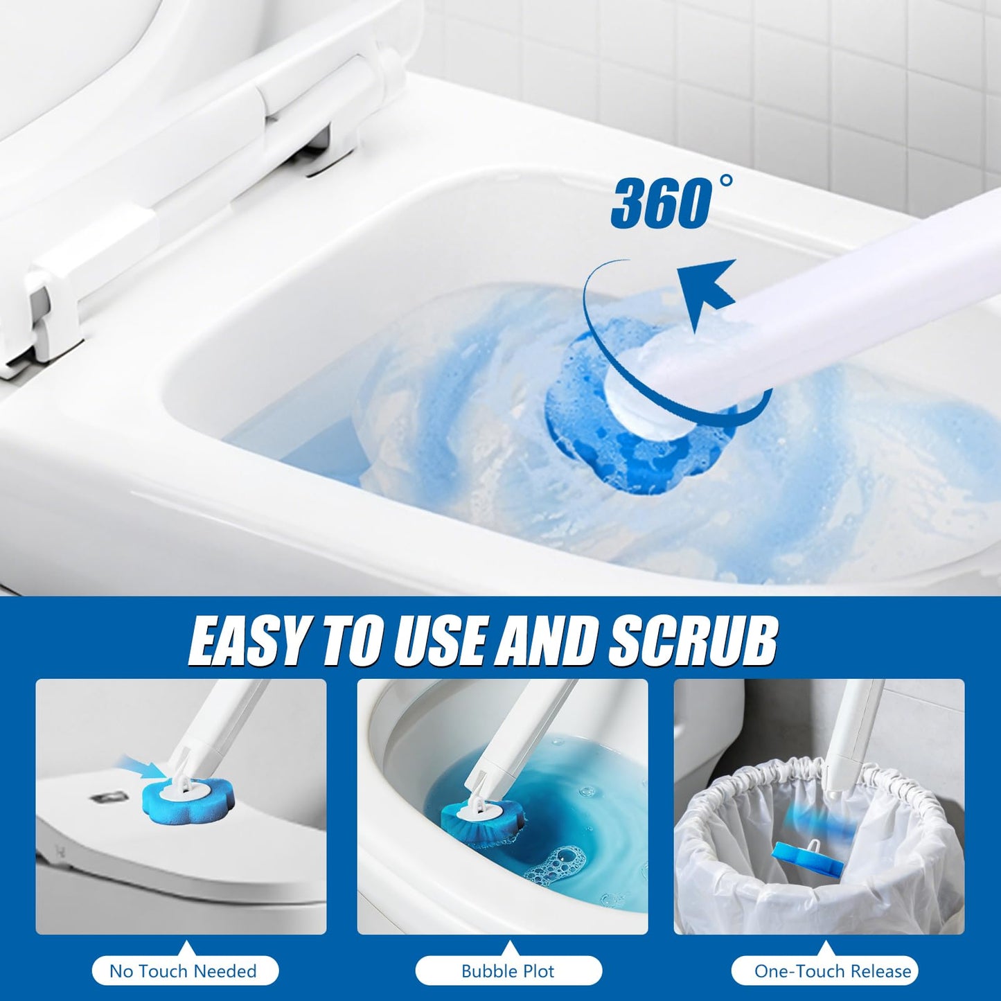 Disposable Toilet Brush and Holder Set, 2 Pack Toilet Wand Kit with 72 Refills, Wall Mounted Toilet Bowl Cleaner System Kit, Toilet Scrubber for Bathroom Cleaning Sink Bathtub