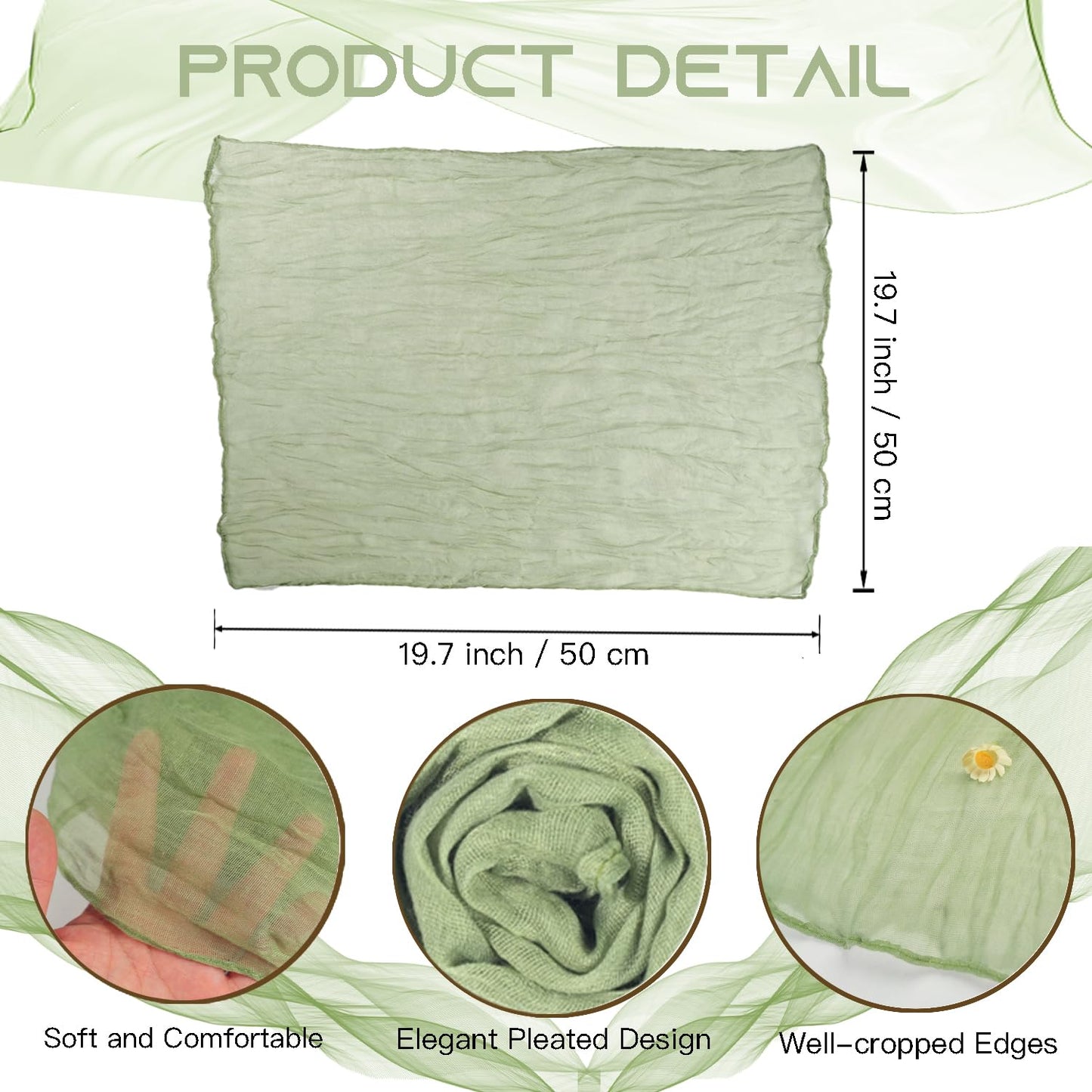 120 Pack Sage Green Cheesecloth Napkins, 20x20 Inch Rustic Wrinkled Summer Sage Cloth Napkins Cotton Gauze Dinner Table Napkin Bulk for Wedding, Bridal Shower, Baby Shower, Boho Decor