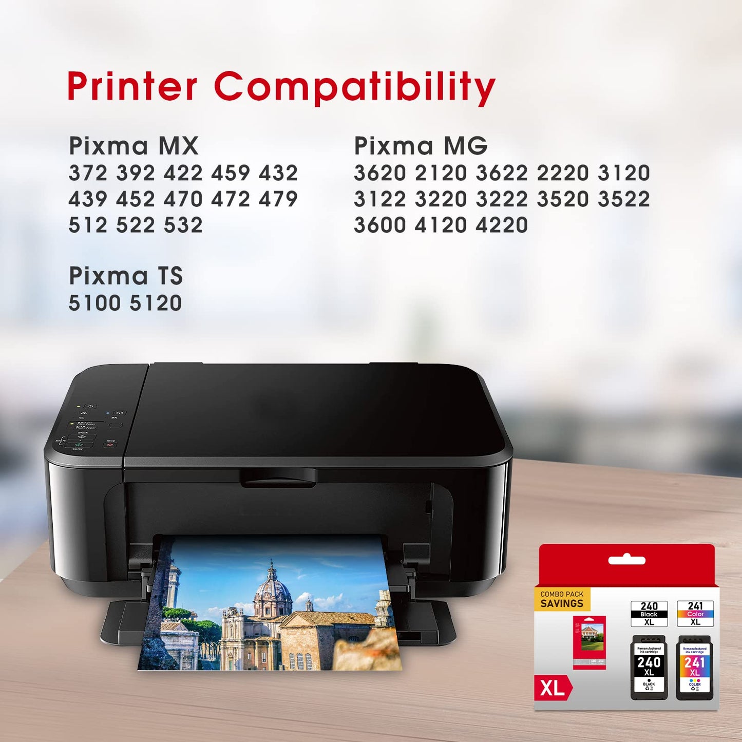YESINK 240XL 241XL High Yield Ink Cartridges, Replacement for Canon PG-240XL Black CL-241XL Tri-Color Compatible with Canon PIXMA TS5120 MG3620 MG3520 MX452 MX472 Series Printer Combo Pack