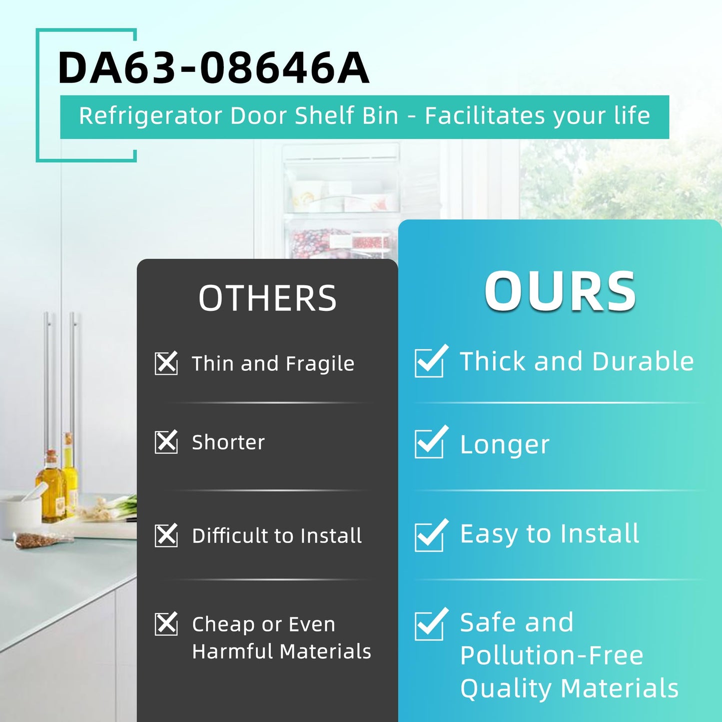 DA63-08646A Door Shelf Replacement(Large) Compatible for Sam-sung Fridge Replacement Parts RT21M6213SG RT21M6213SR RT21M6213WW RT21M6215SG RT21M6215SR -by MIFLUS
