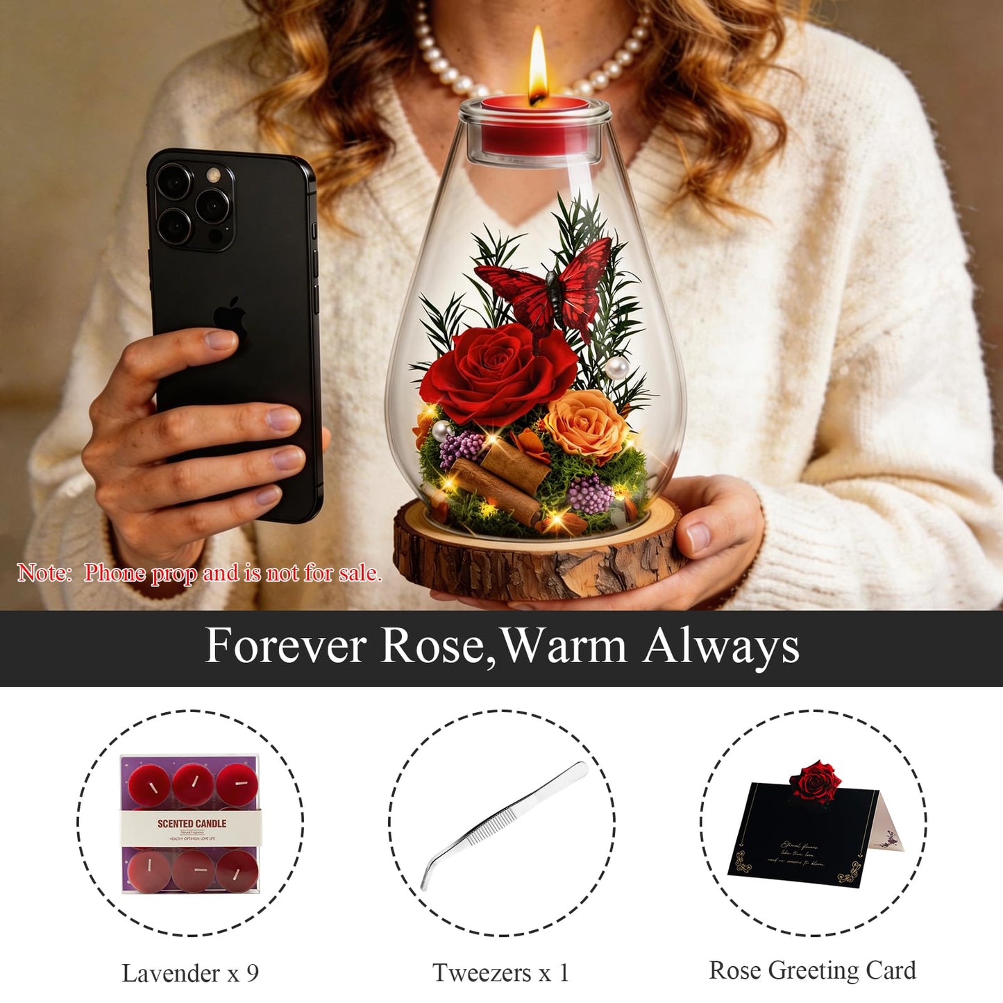 Birthday Gifts for Women Preserved Flowers Red Roses Candle Holder in Glass Dome Gift for Mom Birthday Gift Forever Flowers for Anniversary Real Flowers Eternal Rose for Proposal Wedding