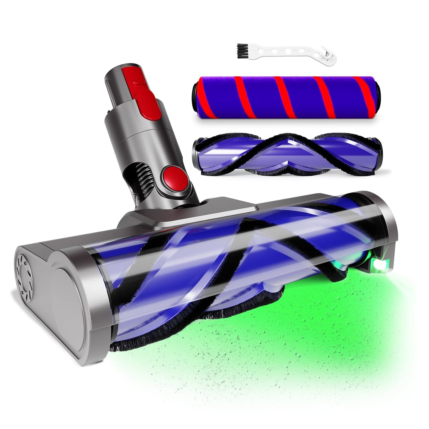 Upgraded 2 Brushes Vacuum Head Replacement for Dyson V7/V8/V10/V11/V15/SV10/SV11/SV12/SV14/SV15/SV22((Not for Slim) | Anti-Tangle Motorhead with LED Light | Quick-Release Cordless Vacuum Cleaner Head