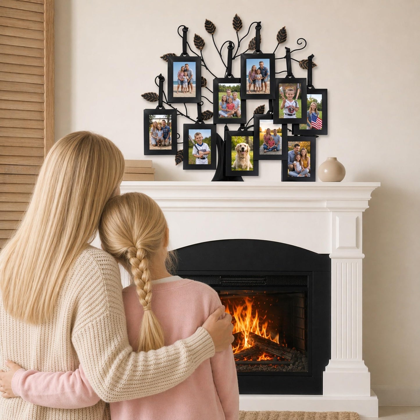 Philip Whitney Family Tree Picture Frame Display - Includes 10 Hanging 2x3 Picture Frames and 13" Polished Metal Tree, Gifts for Mom, Home Décor, Housewarming Gift, Mothers Day Gifts