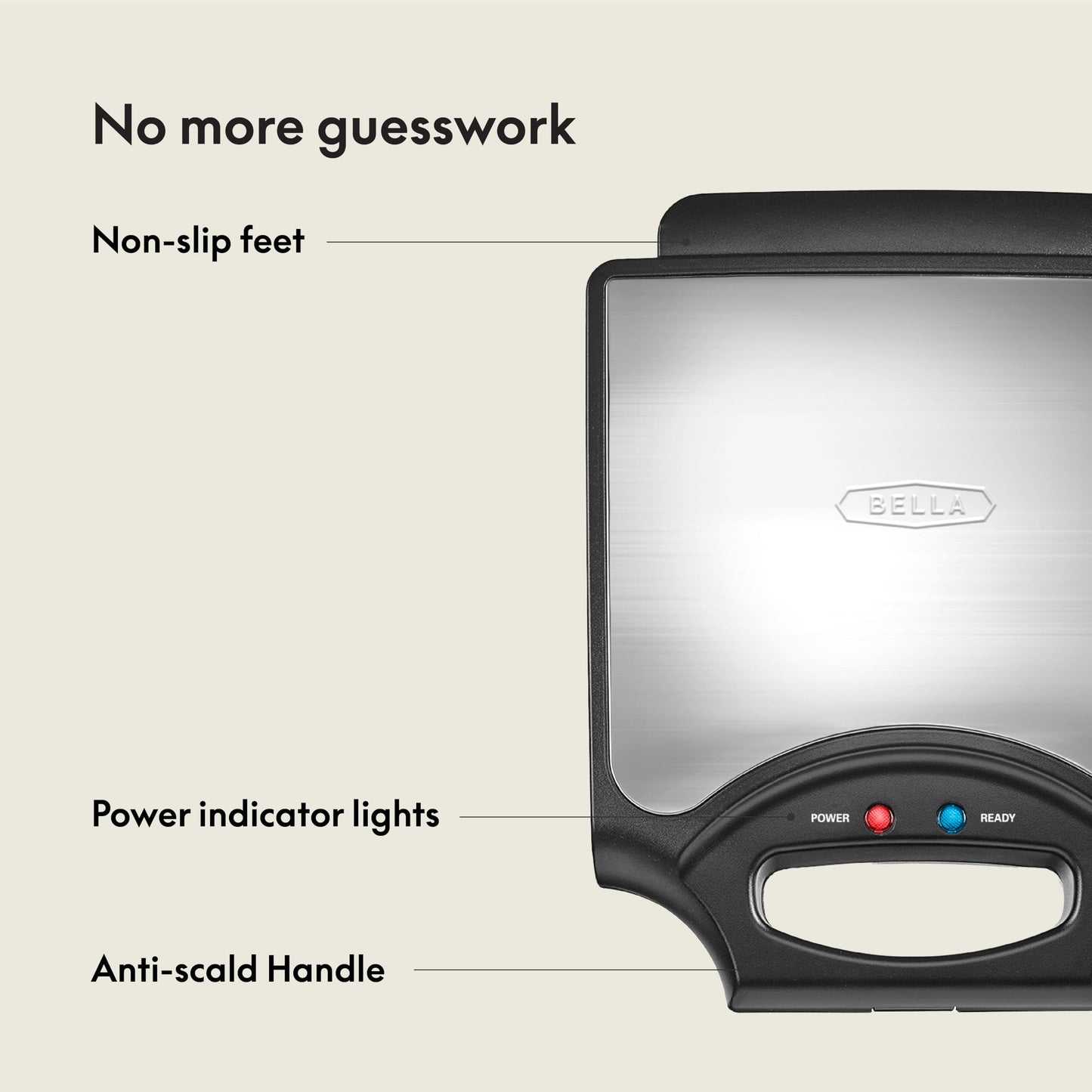 bella Waffle Iron - 4 Square Belgian Waffle Maker, Non-stick Extra Large Plates for Easy Cleanup - Compact Design, Stainless Steel, Black, 1400W