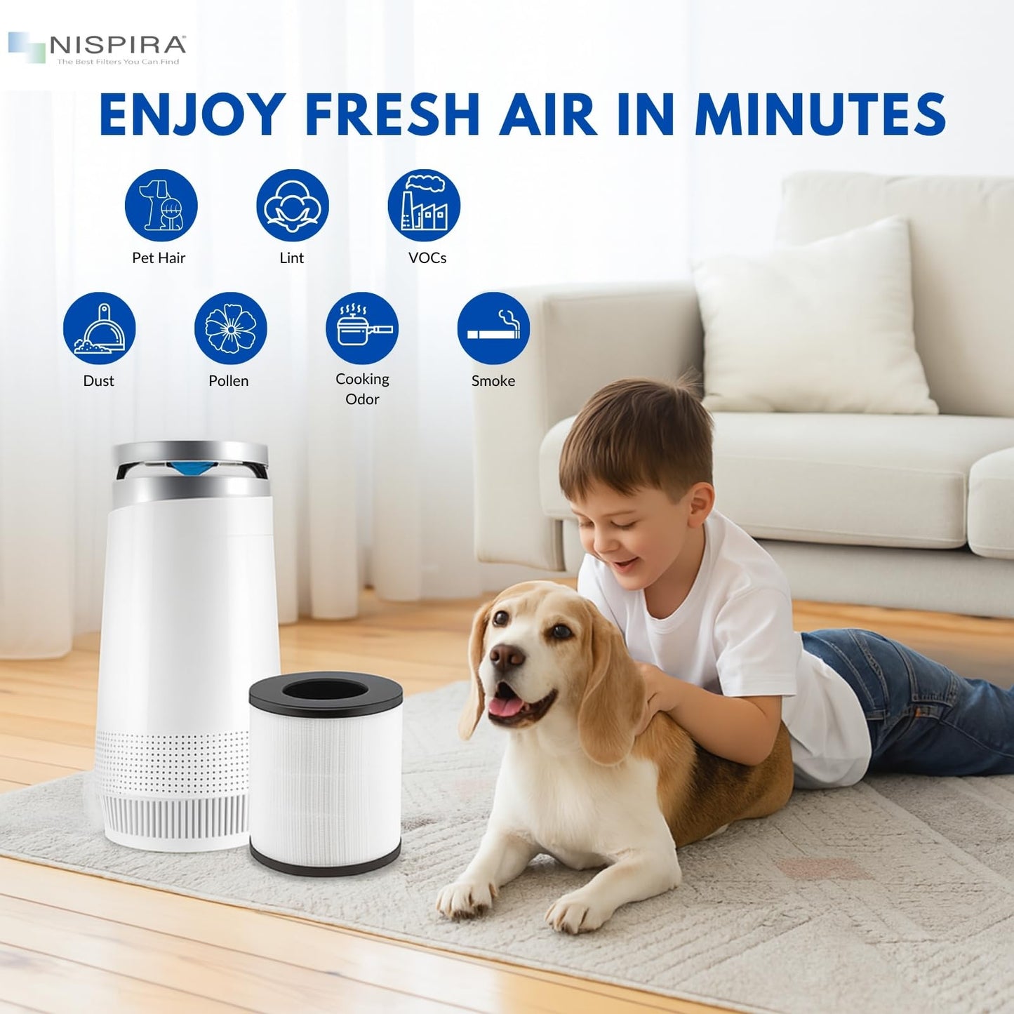 Nispira TD-1300 CL-6070A TAP01 4-in-1 True HEPA Replacement Filters Compatible with Tredy TD-1300, Tenergy Renair, Cool-Living, BEABA Nursery Air Purifier, 2 Packs