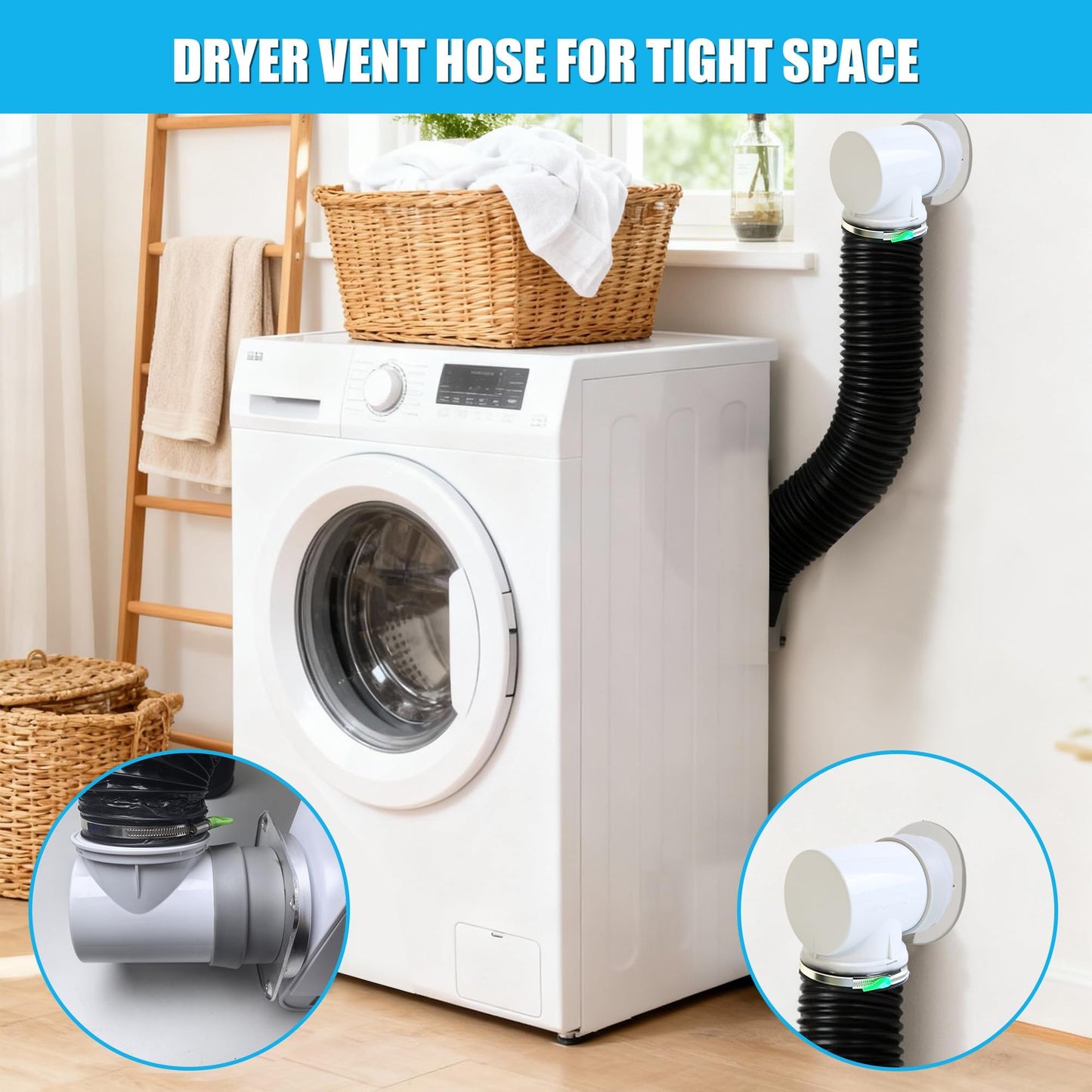 Upgrade Dryer Vent Hose for Tight Space, Dryer Vent Hose Kit, 90 Degree Dryer Vent Elbow with Dual Silicone Seal Connector, Dryer Cleaning Kit, High Sealability, Dryer Vent Vacuum Hose Attachment