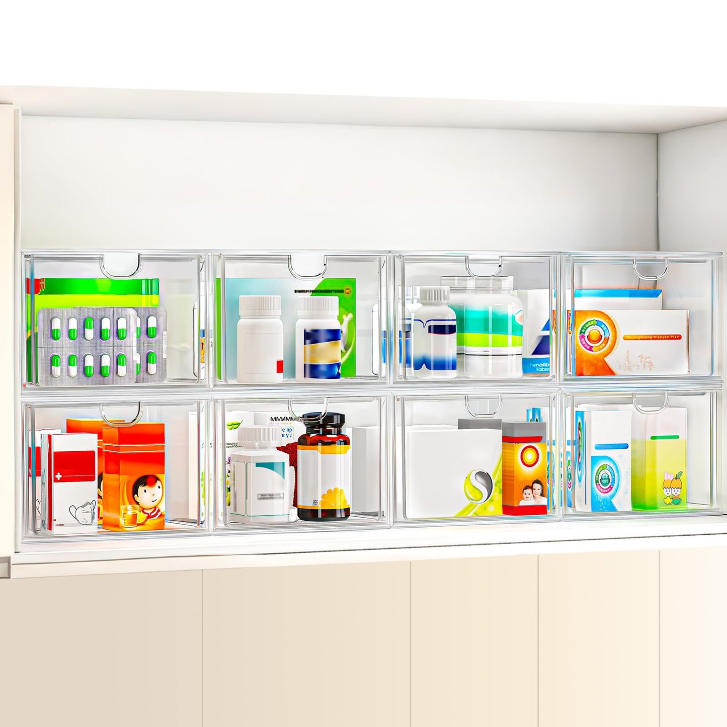 caktraie 6 Pack Small Clear Stackable Acrylic Storage Boxes for Art Tool & Sketch, Stroage Drawers, Makeup Organizer, Plastic Storage Bins For Vanity, Kitchen Cabinets, Pantry, Home Organization