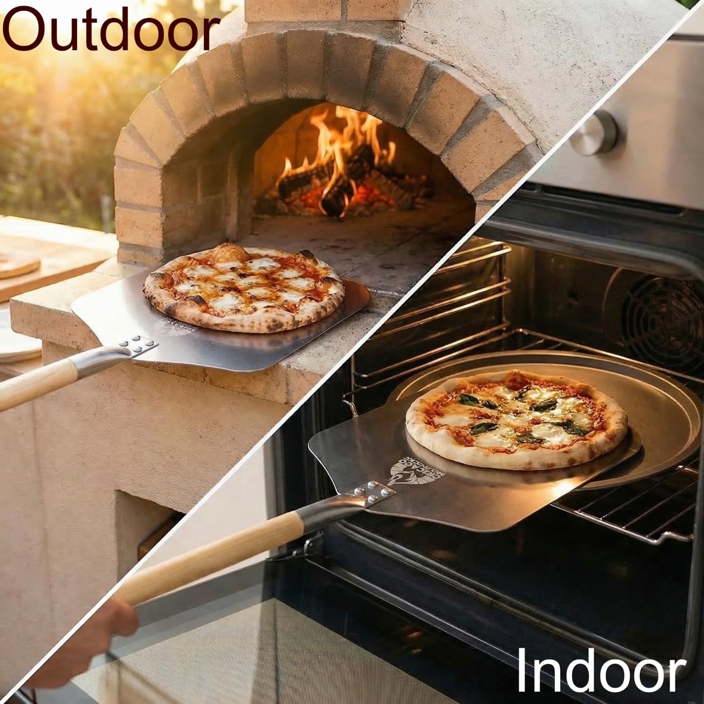 Chicago Brick Oven Pizza Peel, 12" x 14" Aluminum Pizza Paddle, 35.5" Long Pizza Shovel with 21" Detachable Wooden Handle