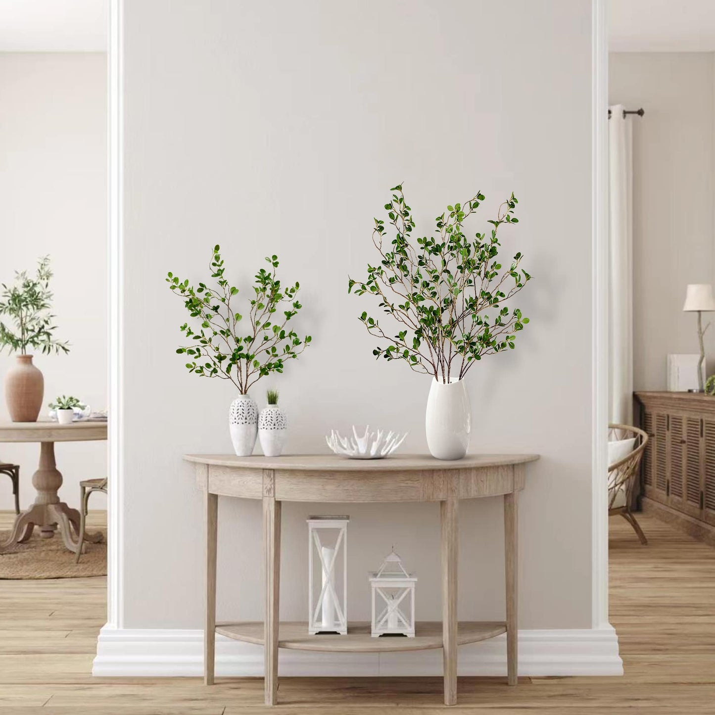 Sggvecsy 43’’ 6Pcs Artificial Ficus Branches Faux Leaf Spray Green Eucalyptus Branches Artificial Greenery Stems Fake Ficus Twig Plants for Home Office Wedding Vase Filler Shop Decoration