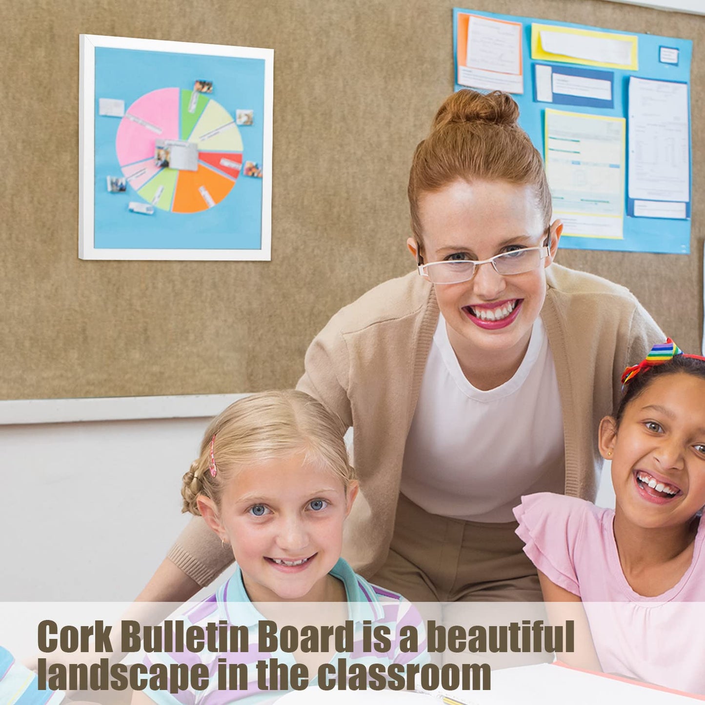 Treela 8 Pack White Cork Board with Frame for Wall 12x12, Decorative Linen Corkboard Bulletin Board with Push Pins & Clips for Office Home School Supplies (Square)