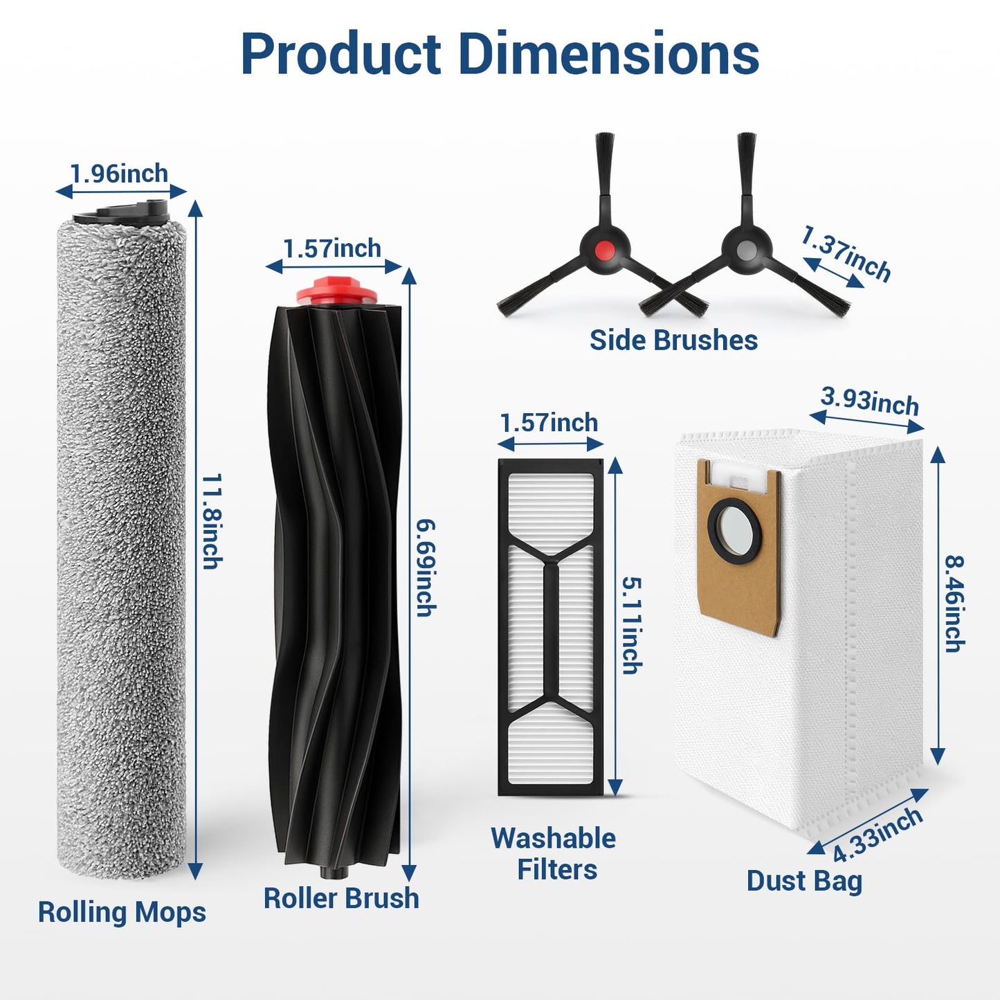 BUXEBUX 20 Pack Omni S1 Pro/ S1 Replacement Accessory Kit for Eufy S1 Pro Omni, S1 Robot Vacuums Parts, 2 Rolling Mops, 1 Main Roller Brush, 4 HEPA Filters, 6 Side Brushes, 6 Dust Bags, 1 Clean Tool
