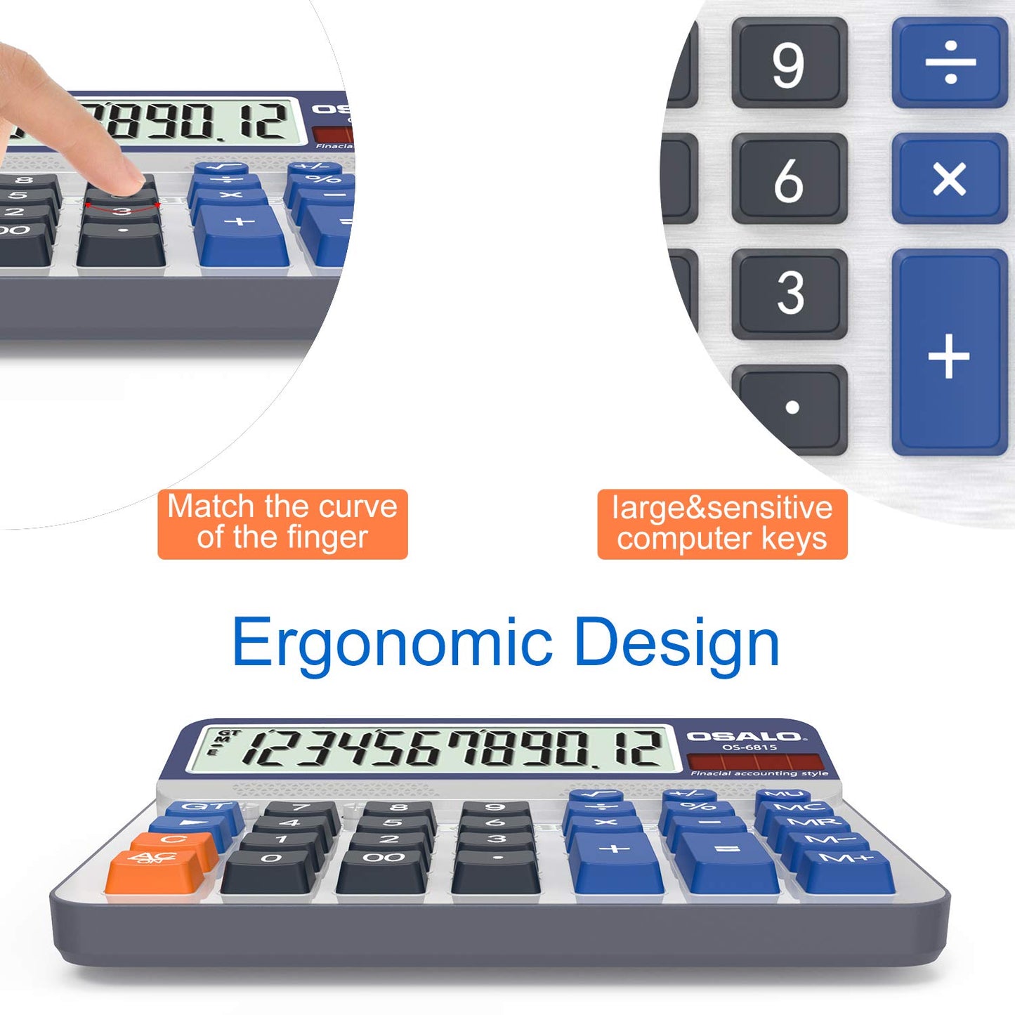 Desktop Calculator Extra Large 5-Inch LCD Display 12-Digit Big Number Accounting Calculator with Giant Response Button, Battery & Solar Powered, Perfect for Office Business Home Daily Use(6815-2pcs)