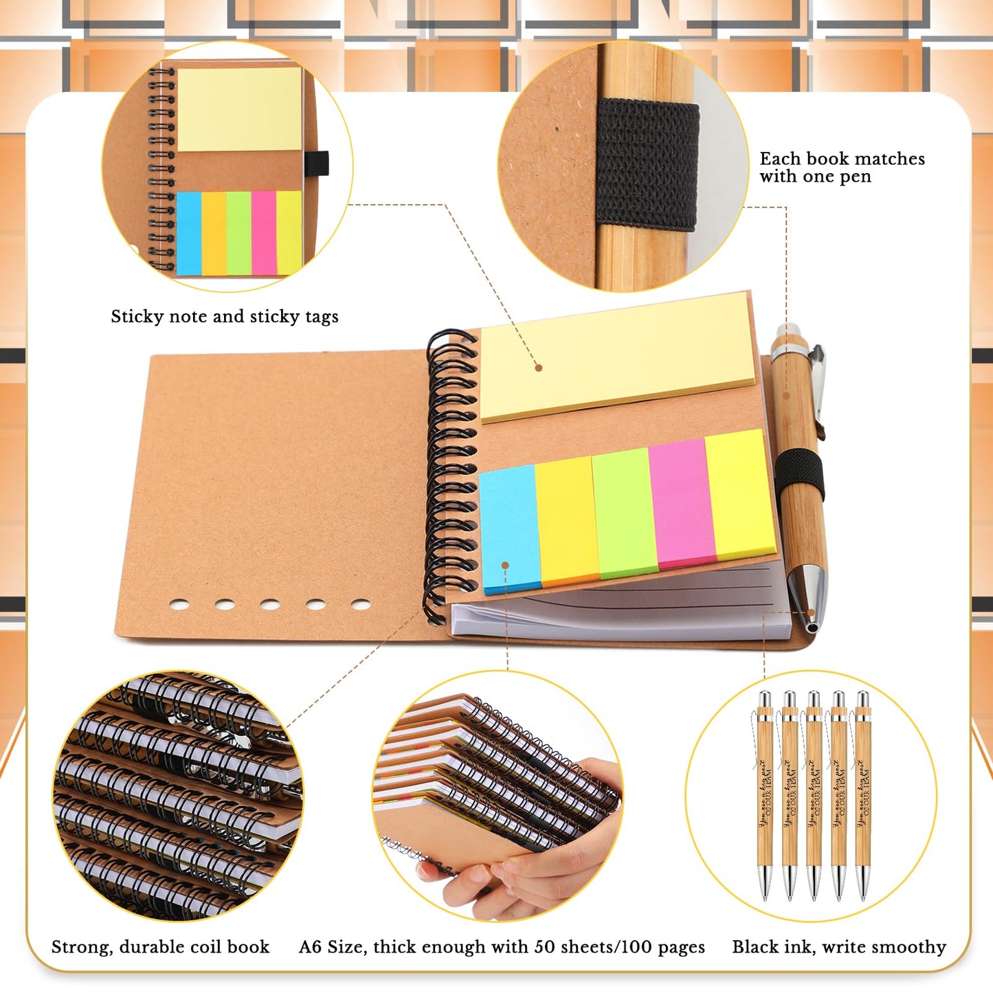 Jetec Inspirational Notebook Bulk Employee Appreciation Gift Motivational Notebook with Pen and Sticky Notepad Thank You Gifts for Nurses Coworkers Groups Teachers(12 Sets,Team)