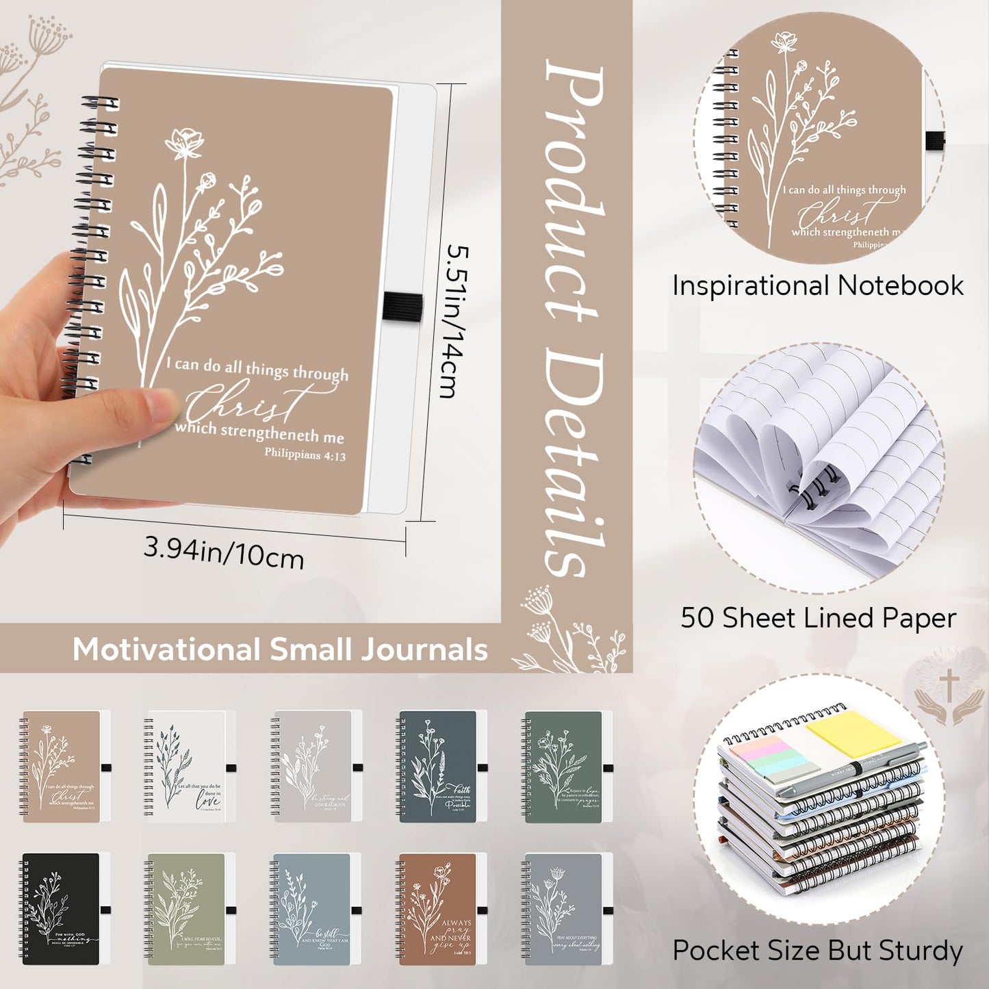Kosiz 20 Sets Fathers Day Christian Gift Bulk Includes Bible Scripture Spiral Notebook with Sticky Notes Pen Religious Church Prayer Journals for Graduation Sunday School Dad Gift (Morandi Color)