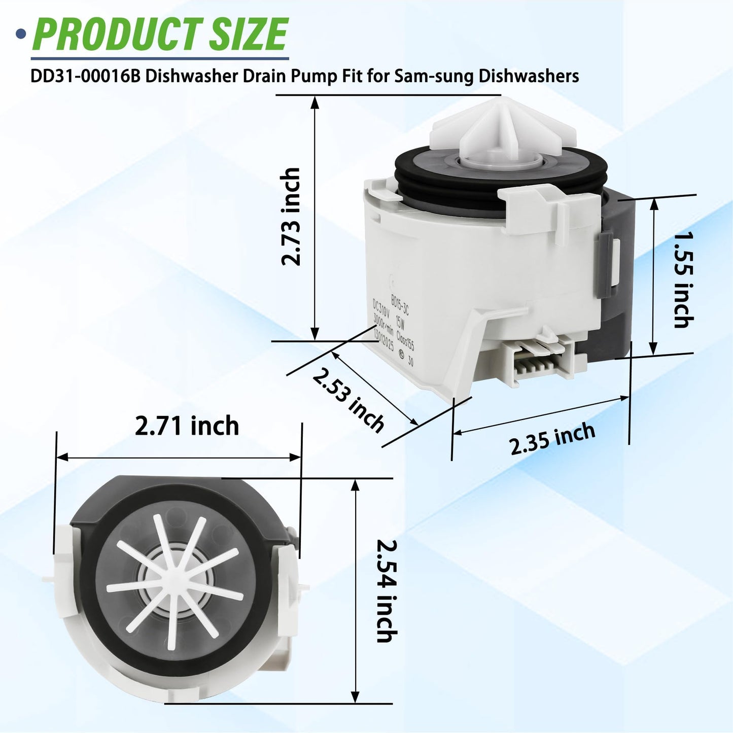 DD31-00016B BD15-3C Dishwasher drain pump Fit for Sam-sung DDW24G9000APDA DW80CB545012AA