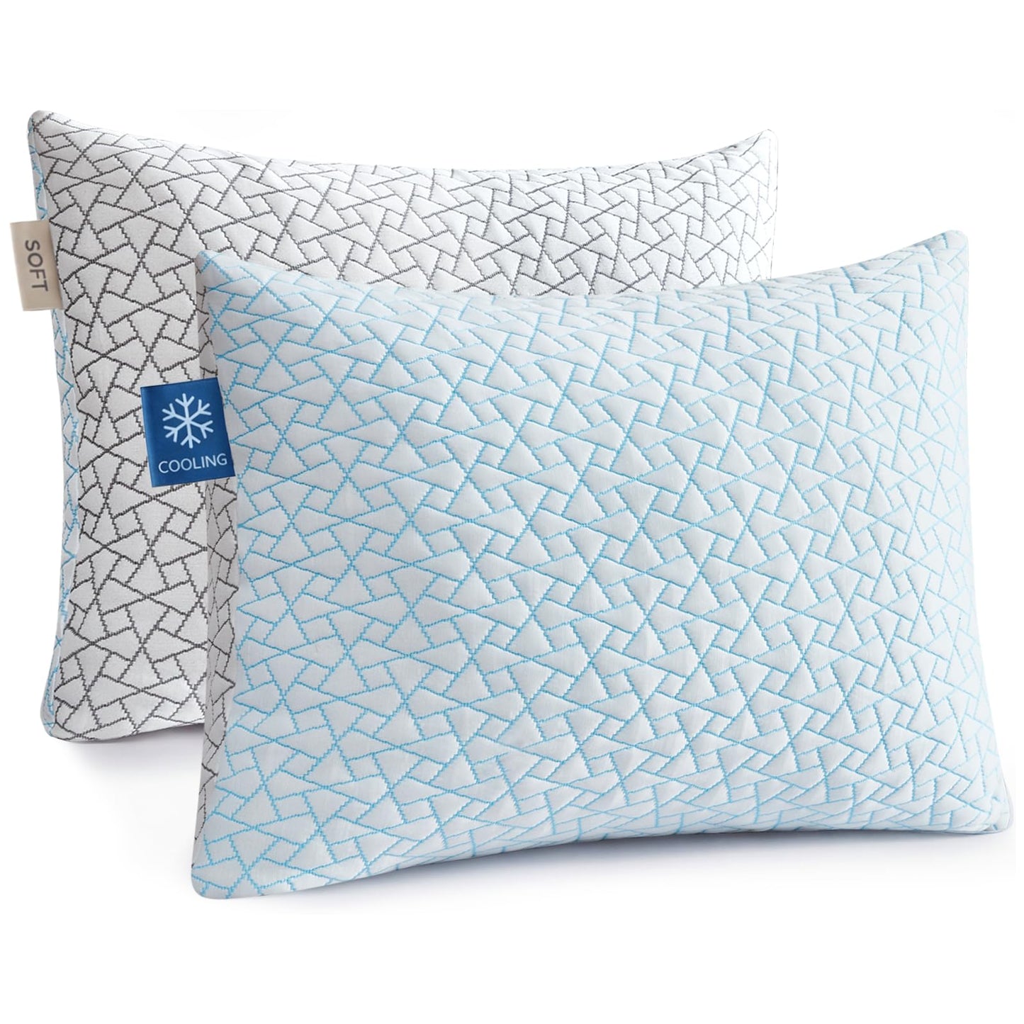Alkyonos Cooling Pillow for Sleeping：Adjustable Shredded Memory Foam Bed Pillow, Queen Size Set of 2 with Ice Cover, Breathable & Supportive for Side, Back and Stomach Sleepers