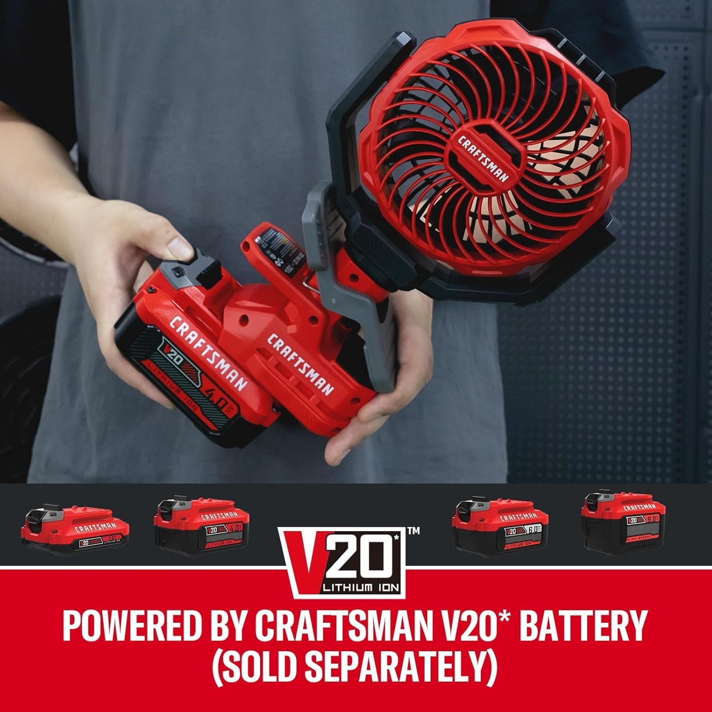 CRAFTSMAN Portable Clip on Fan Rechargeable (Tool Only), Small Personal Clamp Fan Battery Powered 4" 20V for Stroller Desk Table Home Office Outdoor Travel Camping Tent, CMXEFXA520402