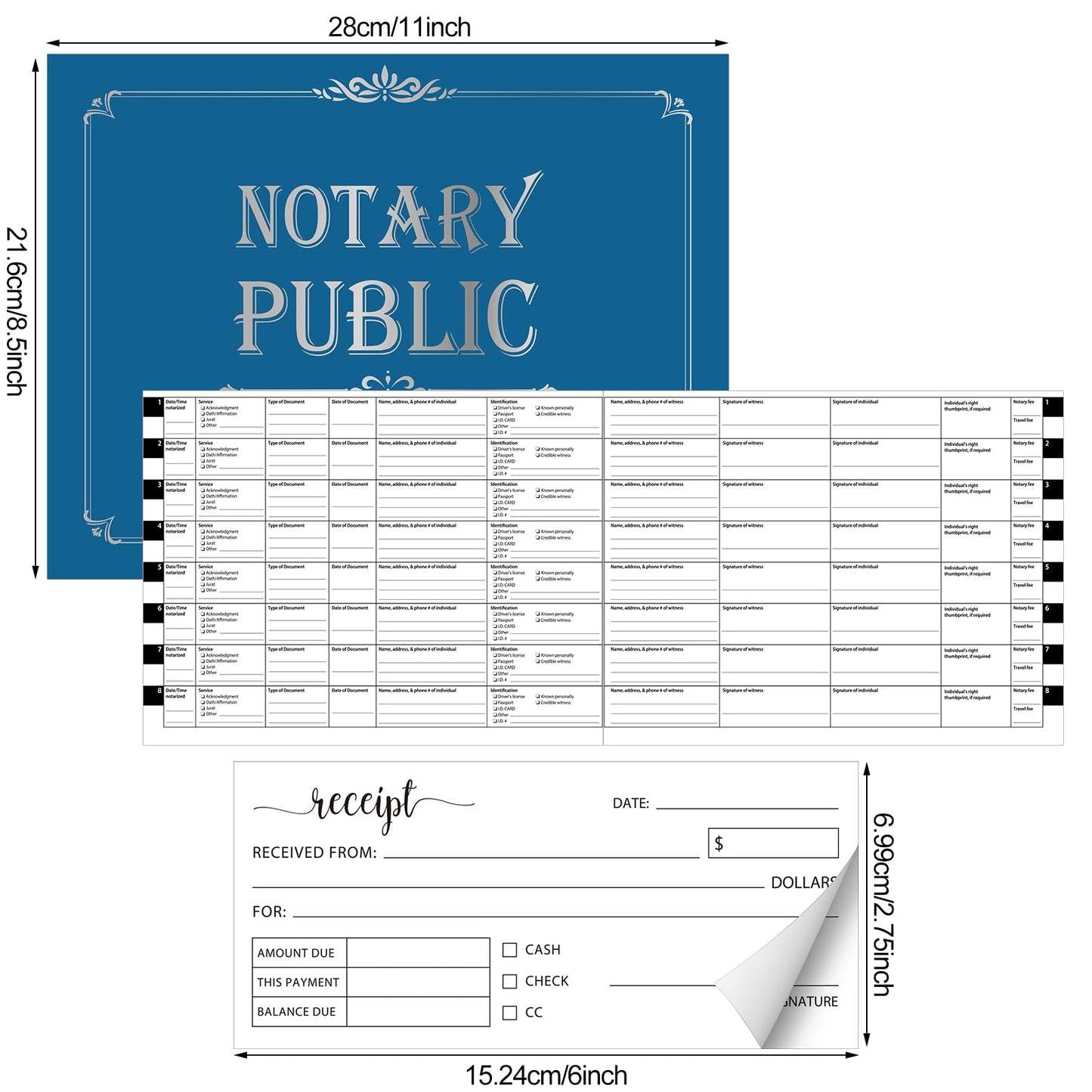 AmazingSpark 6 Pcs Notary Journal Log Book Thumbprint Fingerprint Ink Pad Notary Stamp and Bag and Invoice Receipt Book for Home, Office
