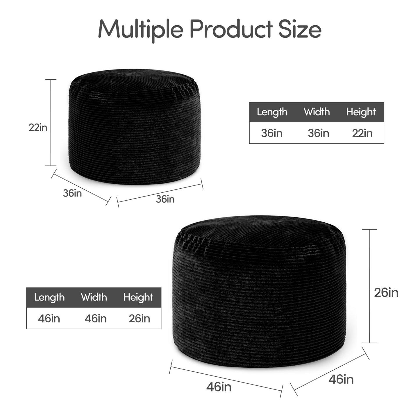 Yagamo Bean Bag Chairs for Teens, 3FT Bean Bag with Memory Foam Filling, Bean Bag Chairs with Plush Microfiber Removable Cover, Cozy Sofa for Reading, Gaming- Black