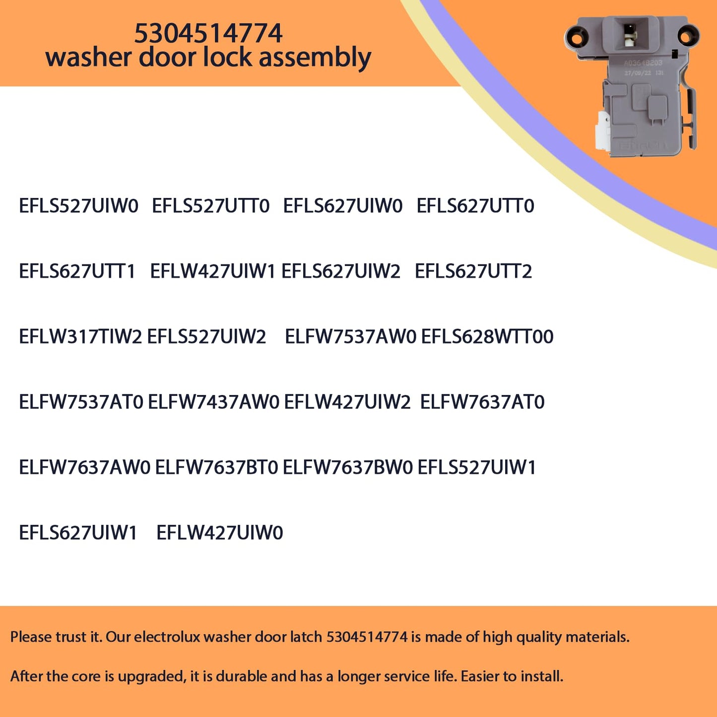 Clothes Washer Door Lock Assembly 5304514774 AP6329665 4839359 Replacement for Frigidaire Electrolux EFLS527UIW0 EFLS527UTT0 EFLS627UIW0 Washer parts Replace PS12365826 EAP12365826 2 year warranty ﻿
