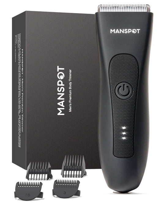 MANSPOT Manscape Groin & Body Hair Trimmer for Men, Electric Ball Trimmer Pubic Trimmer Shaver,Manscape Kit with 4 Guard,Replaceable Ceramic Blade Heads,Waterproof Wet/Dry Shaver,90 Minutes Shaving