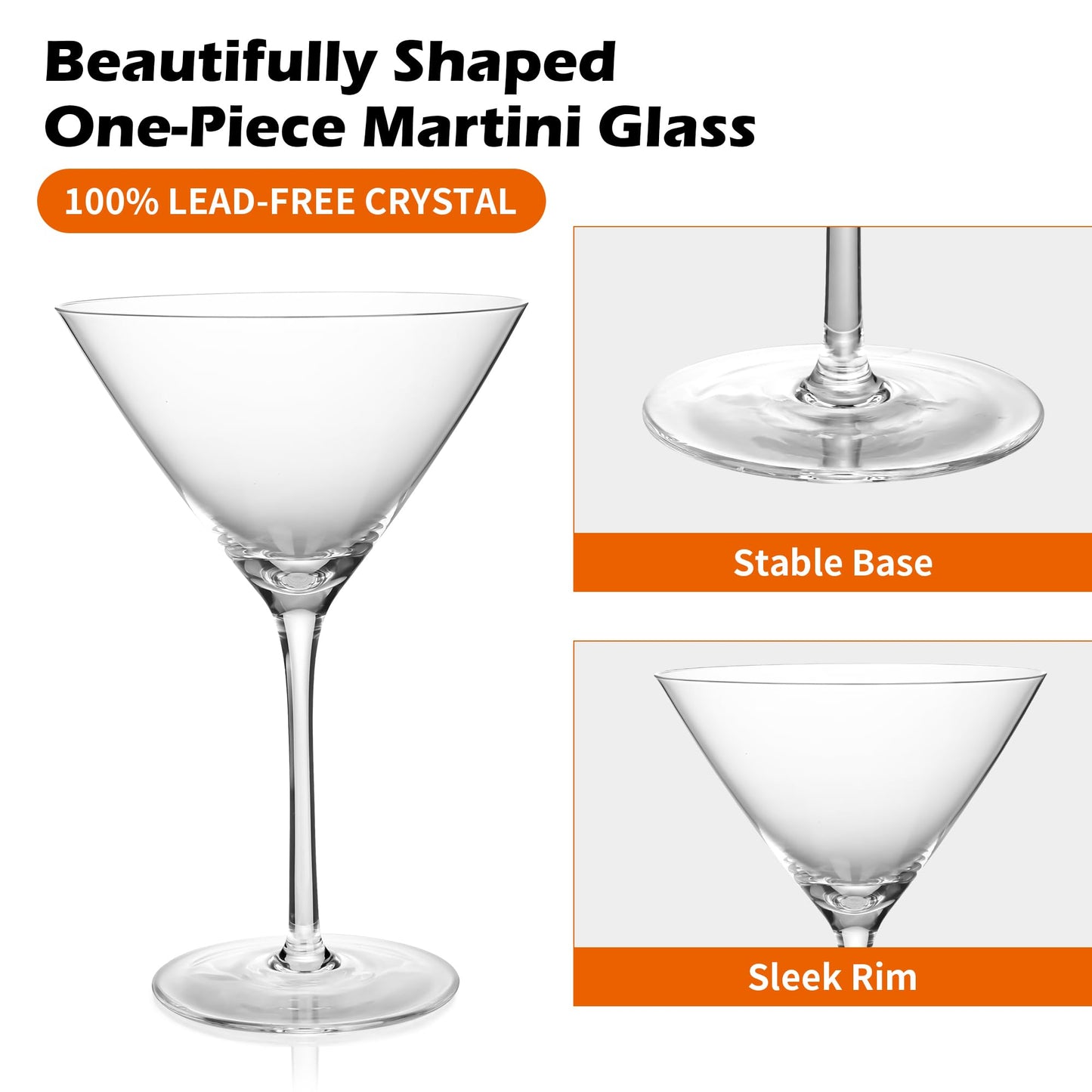 KMIGRUAN 10oz Large Martini Glasses Set of 4,Classic Crystal Cocktail Glasses,Hand Blown Martini Glass for Espresso Martini, Cosmopolitan, Manhattan, Home Bar Gift Set