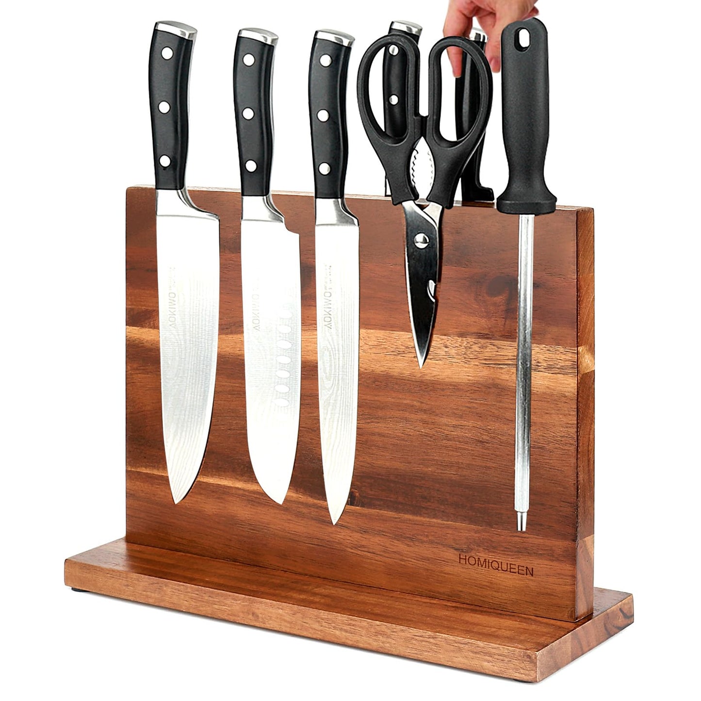 Magnetic Knife Block Double Sided Magnetic Knife Holder Rack with Strong Enhanced Magnets Acacia Wood Magnetic Knife Storage Stand
